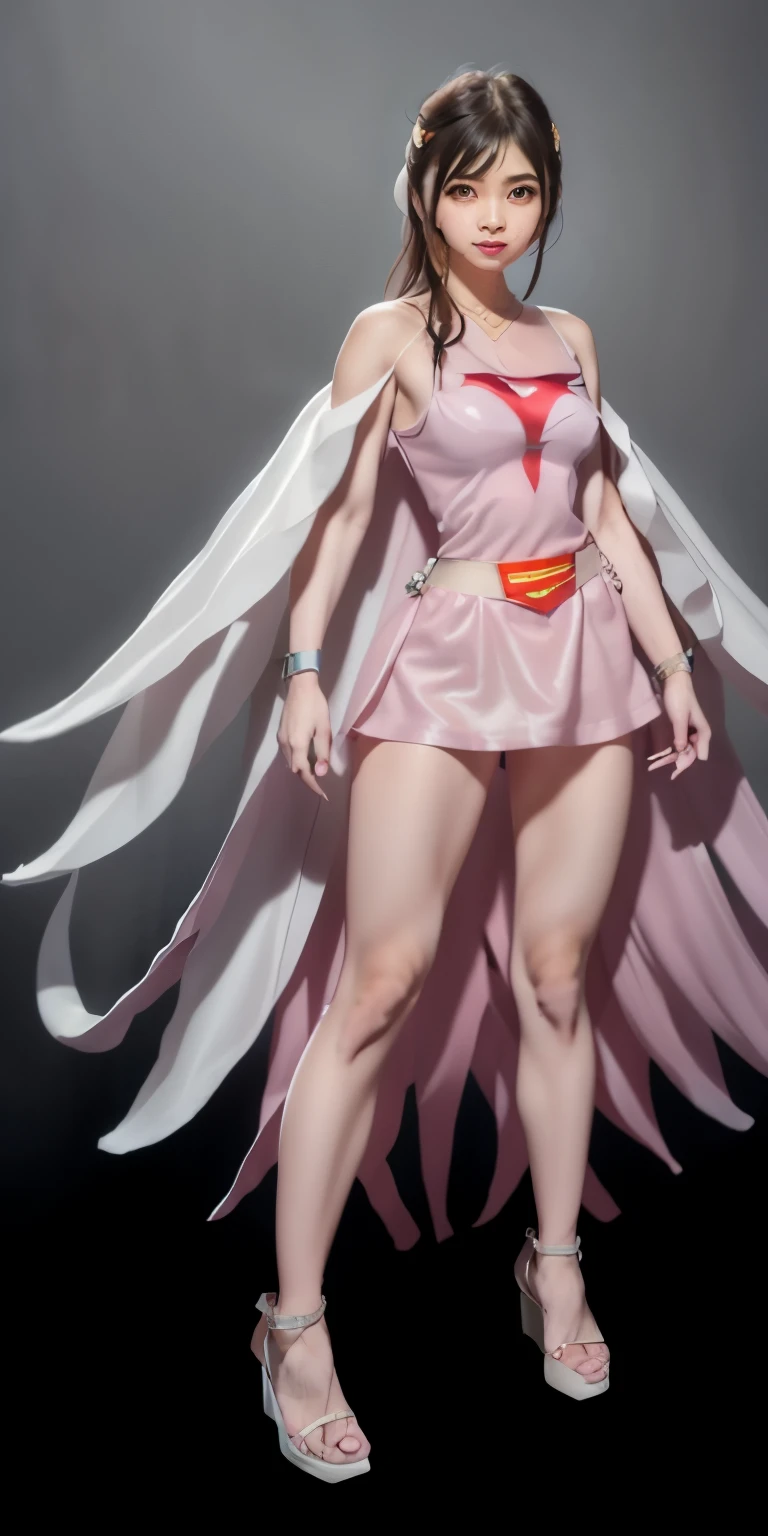 Highest image quality、real image、18-year-old美少女、ポニーテールbeautiful woman、beautiful sister、A woman wearing a pink dress and cloak is standing in front of a building, 18-year-oldの女の子,Jun the Swan、science ninja、white panties、beautiful woman、 As a retro-futuristic heroine, 18-year-old、As a retro-futuristic heroine, beautiful thighs、sheila, she - ra, anime female hero portrait, Portrait of a modern dharna, anime visual of super girl, super girl, official art, Dinah Drake, hironaka, Blowjob White Mecha Miniskirt