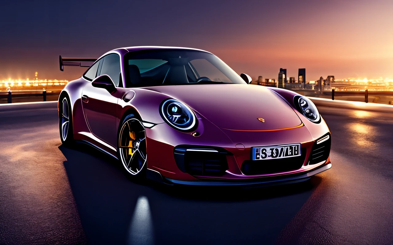 Porsche 911, standing still, in a city in the morning, masterpiece, best quality, high quality, realistic lighting, cinematic lighting, high resolution, sharp, in focus, (intricate details:0.9), (hdr, hyperdetailed:1.2)