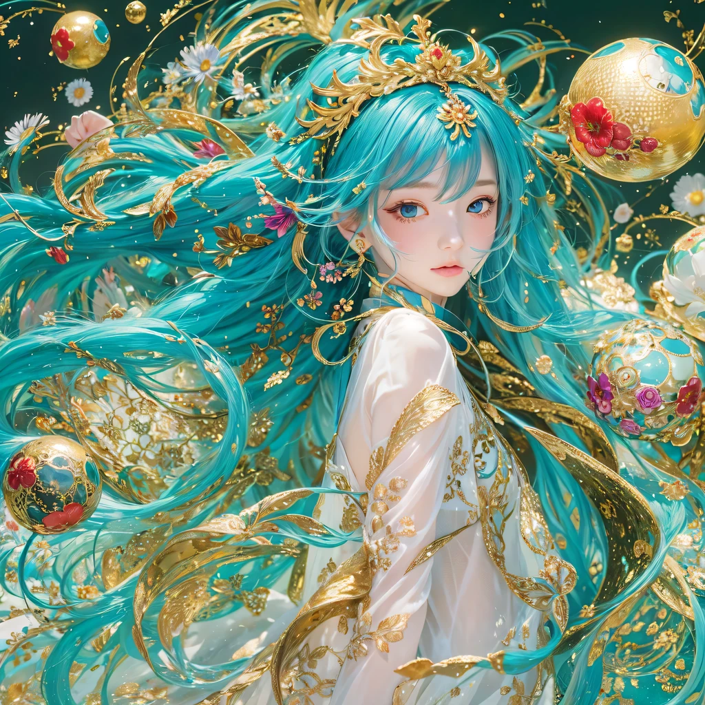 鹅黄 blue colors，enamel，agate，A flesh-colored world，Blood Blue Maiden 32k（masterpiece，HD，Aoyama Pond，Ultra high quality，32k）long flowing bright blue hair，blood pool，Ziddink， a color，Grumpy （After greeting）， （Linen scarf）， fighting stance， looking at the ground， long 鹅黄 hair， Floating bright blue， Fire cloud gold headdress， Chinese long-sleeved gold silk burgundy garment， （Abstract metaverse splash：1.2）， White background，Peony flower vitality protector（realistically：1.4），bright purple hair，Smoke on the road，The background is very pure， high resolution， detail， RAW photos， Sharp Re， Nikon D850 film photo by Jefferies Lee 4 Kodak Portra 400 camera F1.6 guns, colorful, Ultra-realistic and vivid textures, dramatic lighting, Unreal Engine Art Station Trend, Sinest 800，一个有着long flowing bright blue hair的女孩，Huge colorful bubbles鹅黄