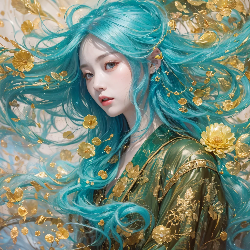 鹅黄 blue colors,enamel,agate,A flesh-colored world,Blood Blue Maiden 32k(masterpiece,HD,Aoyama Pond,Ultra high quality,32k)long flowing bright blue hair,blood pool,Ziddink, a color,Grumpy (After greeting), (Linen scarf), fighting stance, looking at the ground, long 鹅黄 hair, Floating bright blue, Fire cloud gold headdress, Chinese long-sleeved gold silk burgundy garment, (Abstract metaverse splash:1.2), White background,Peony flower vitality protector(realistically:1.4),bright purple hair,Smoke on the road,The background is very pure, high resolution, detail, RAW photos, Sharp Re, Nikon D850 film photo by Jefferies Lee 4 Kodak Portra 400 camera F1.6 guns, colorful, Ultra-realistic and vivid textures, dramatic lighting, Unreal Engine Art Station Trend, Sinest 800,一个有着long flowing bright blue hair的女孩,Huge colorful bubbles鹅黄
