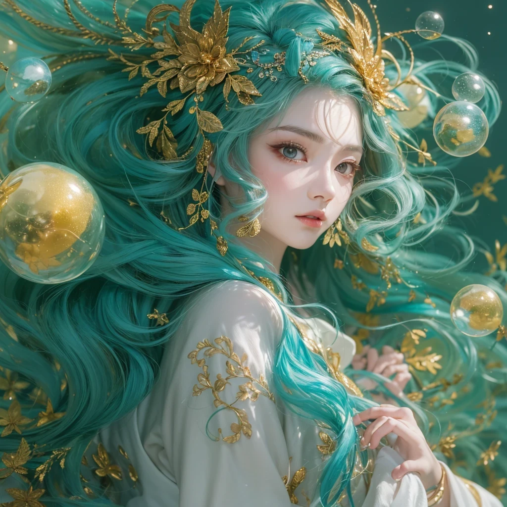 鹅黄 blue colors,enamel,agate,A flesh-colored world,Blood Blue Maiden 32k(masterpiece,HD,Aoyama Pond,Ultra high quality,32k)long flowing bright blue hair,blood pool,Ziddink, a color,Grumpy (After greeting), (Linen scarf), fighting stance, looking at the ground, long 鹅黄 hair, Floating bright blue, Fire cloud gold headdress, Chinese long-sleeved gold silk burgundy garment, (Abstract metaverse splash:1.2), White background,Peony flower vitality protector(realistically:1.4),bright purple hair,Smoke on the road,The background is very pure, high resolution, detail, RAW photos, Sharp Re, Nikon D850 film photo by Jefferies Lee 4 Kodak Portra 400 camera F1.6 guns, colorful, Ultra-realistic and vivid textures, dramatic lighting, Unreal Engine Art Station Trend, Sinest 800,一个有着long flowing bright blue hair的女孩,Huge colorful bubbles鹅黄
