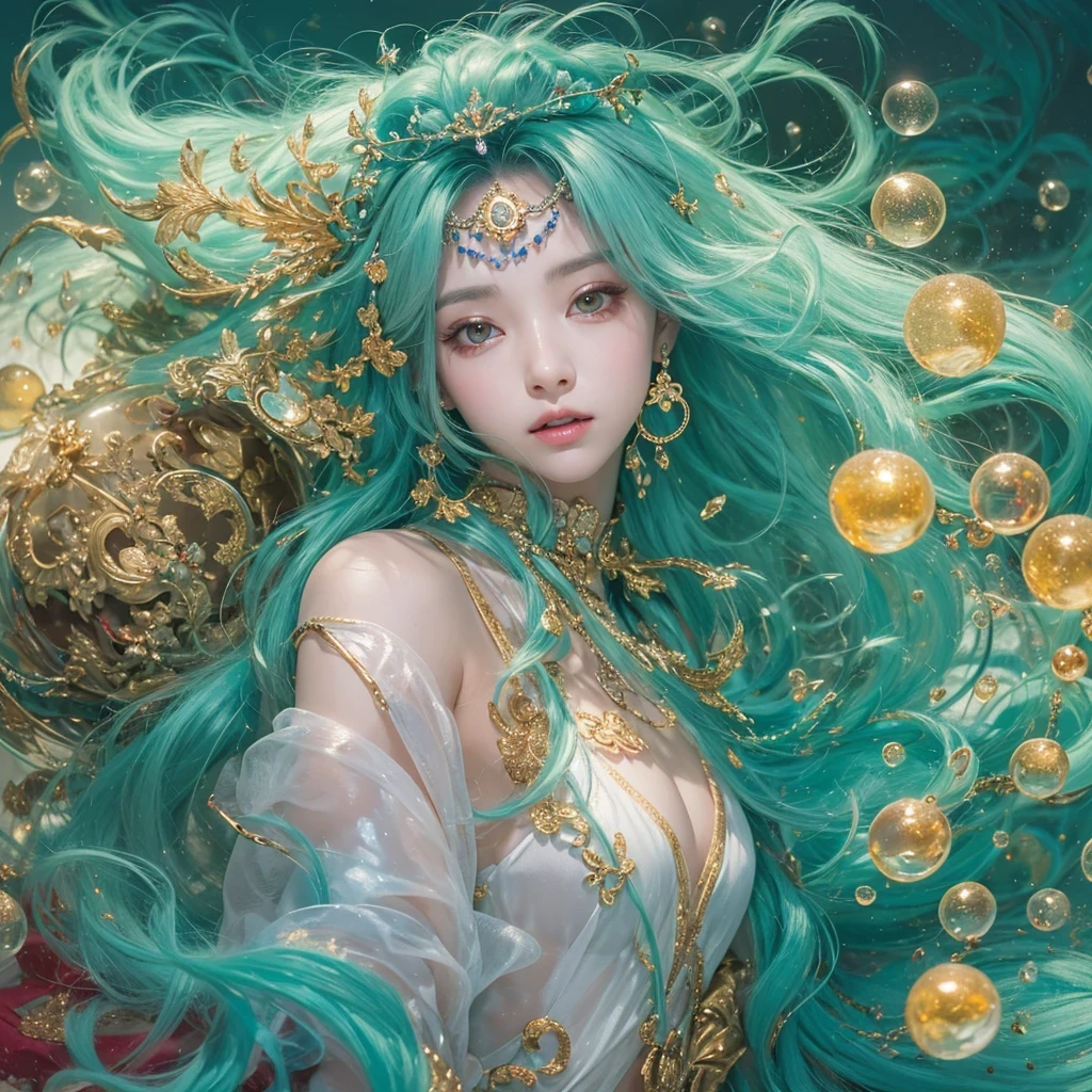 鹅黄 blue colors,enamel,agate,A flesh-colored world,Blood Blue Maiden 32k(masterpiece,HD,Aoyama Pond,Ultra high quality,32k)long flowing bright blue hair,blood pool,Ziddink, a color,Grumpy (After greeting), (Linen scarf), fighting stance, looking at the ground, long 鹅黄 hair, Floating bright blue, Fire cloud gold headdress, Chinese long-sleeved gold silk burgundy garment, (Abstract metaverse splash:1.2), White background,Peony flower vitality protector(realistically:1.4),bright purple hair,Smoke on the road,The background is very pure, high resolution, detail, RAW photos, Sharp Re, Nikon D850 film photo by Jefferies Lee 4 Kodak Portra 400 camera F1.6 guns, colorful, Ultra-realistic and vivid textures, dramatic lighting, Unreal Engine Art Station Trend, Sinest 800,一个有着long flowing bright blue hair的女孩,Huge colorful bubbles鹅黄