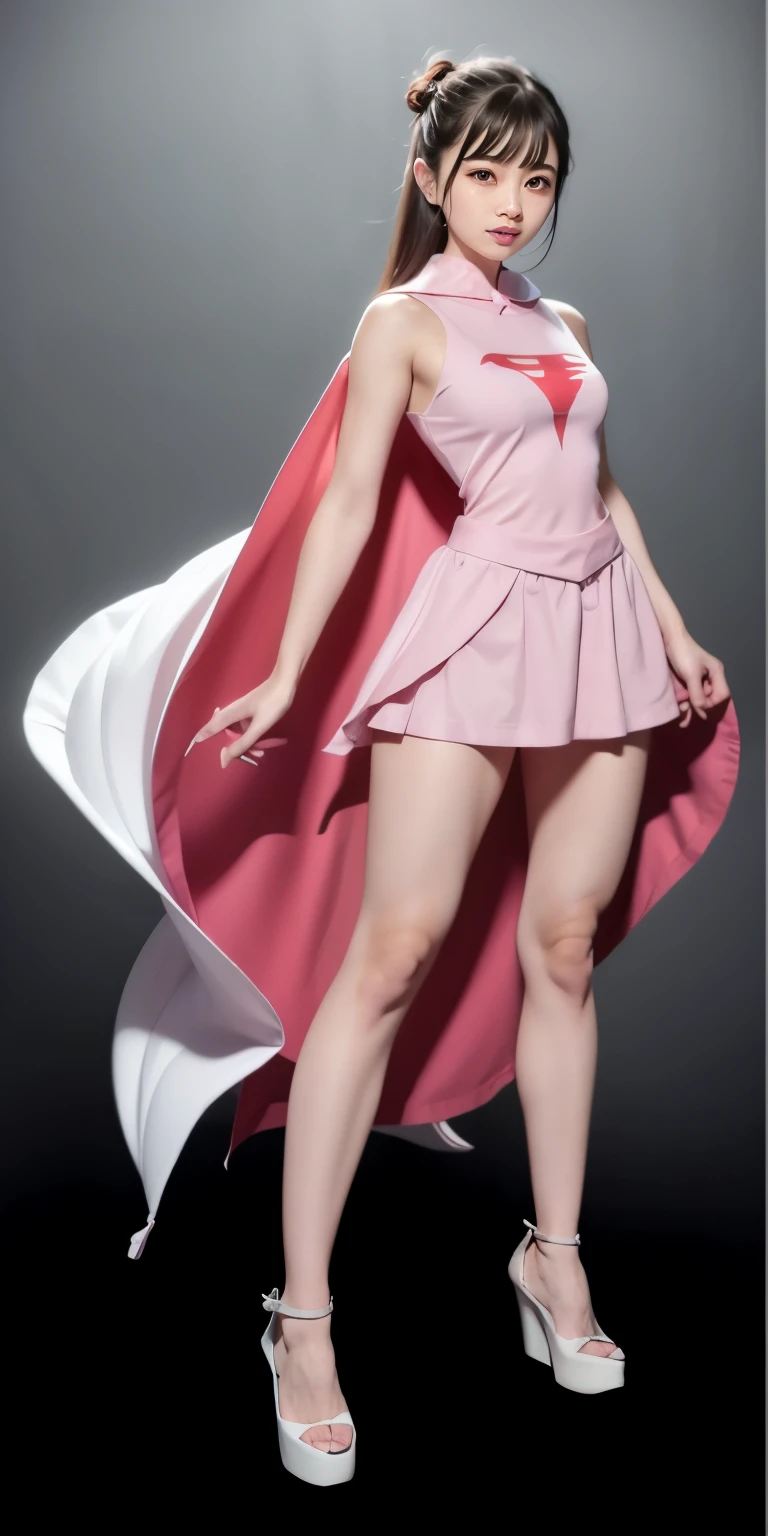 Highest image quality、real image、18-year-old美少女、ポニーテールbeautiful woman、beautiful sister、A woman wearing a pink dress and cloak is standing in front of a building, 18-year-oldの女の子,Jun the Swan、science ninja、white panties、beautiful woman、 As a retro-futuristic heroine, 18-year-old、As a retro-futuristic heroine, beautiful thighs、sheila, she - ra, anime female hero portrait, Portrait of a modern dharna, anime visual of super girl, super girl, official art, Dinah Drake, hironaka, Blowjob White Mecha Miniskirt