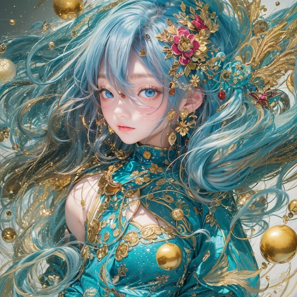 鹅黄 blue colors,enamel,agate,A flesh-colored world,Blood Blue Maiden 32k(masterpiece,HD,Aoyama Pond,Ultra high quality,32k)long flowing bright blue hair,blood pool,Ziddink, a color,Grumpy (After greeting), (Linen scarf), fighting stance, looking at the ground, long 鹅黄 hair, Floating bright blue, Fire cloud gold headdress, Chinese long-sleeved gold silk burgundy garment, (Abstract metaverse splash:1.2), White background,Peony flower vitality protector(realistically:1.4),bright purple hair,Smoke on the road,The background is very pure, high resolution, detail, RAW photos, Sharp Re, Nikon D850 film photo by Jefferies Lee 4 Kodak Portra 400 camera F1.6 guns, colorful, Ultra-realistic and vivid textures, dramatic lighting, Unreal Engine Art Station Trend, Sinest 800,一个有着long flowing bright blue hair的女孩,Huge colorful bubbles鹅黄