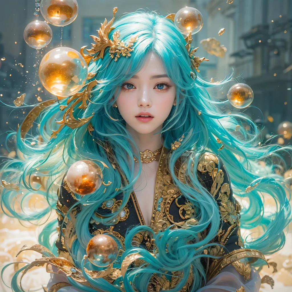 鹅黄 blue colors,enamel,agate,A flesh-colored world,Blood Blue Maiden 32k(masterpiece,HD,Aoyama Pond,Ultra high quality,32k)long flowing bright blue hair,blood pool,Ziddink, a color,Grumpy (After greeting), (Linen scarf), fighting stance, looking at the ground, long 鹅黄 hair, Floating bright blue, Fire cloud gold headdress, Chinese long-sleeved gold silk burgundy garment, (Abstract metaverse splash:1.2), White background,Peony flower vitality protector(realistically:1.4),bright purple hair,Smoke on the road,The background is very pure, high resolution, detail, RAW photos, Sharp Re, Nikon D850 film photo by Jefferies Lee 4 Kodak Portra 400 camera F1.6 guns, colorful, Ultra-realistic and vivid textures, dramatic lighting, Unreal Engine Art Station Trend, Sinest 800,一个有着long flowing bright blue hair的女孩,Huge colorful bubbles鹅黄