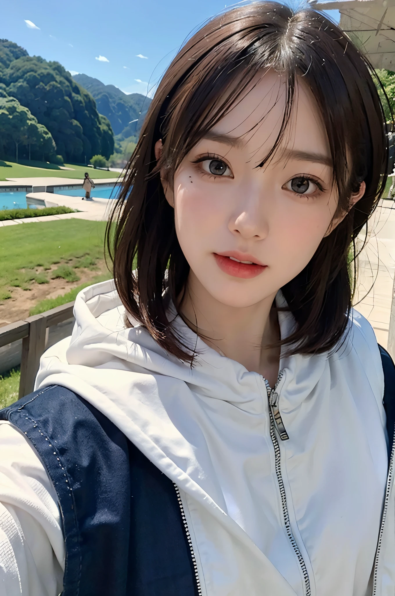 top quality、Masterpiece、ultra high resolution、(realistic:1.4)、Beautiful adult female、Beautiful eyes and skin details、Smile、Short light brown hair、Perfect spacesuit、spacecraft、Desolate and mysterious planet、green sky、UFO flying in the sky、In another world、