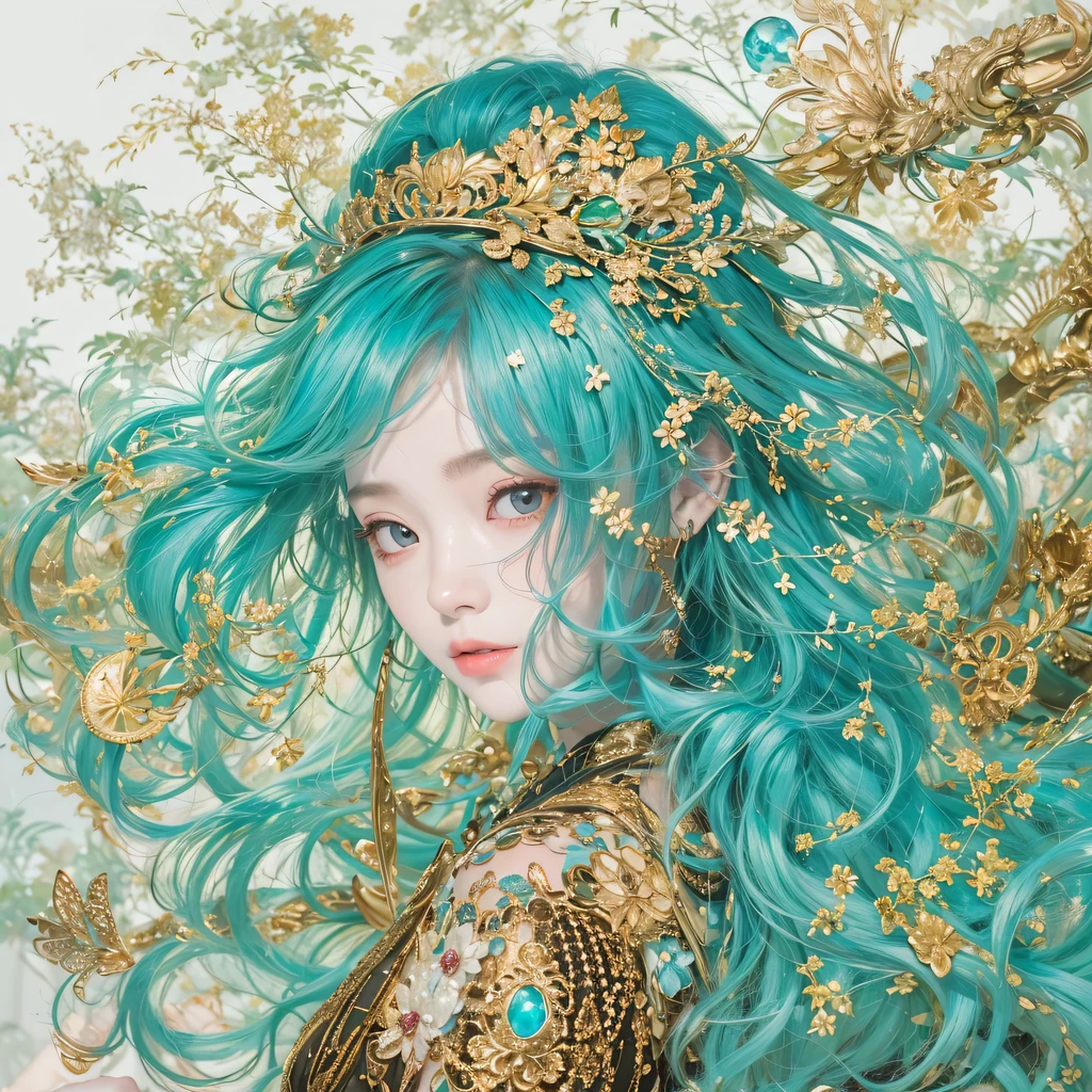 鹅黄 blue colors,enamel,agate,A flesh-colored world,Blood Blue Maiden 32k(masterpiece,HD,Aoyama Pond,Ultra high quality,32k)long flowing bright blue hair,blood pool,Ziddink, a color,Grumpy (After greeting), (Linen scarf), fighting stance, looking at the ground, long 鹅黄 hair, Floating bright blue, Fire cloud gold headdress, Chinese long-sleeved gold silk burgundy garment, (Abstract metaverse splash:1.2), White background,Peony flower vitality protector(realistically:1.4),bright purple hair,Smoke on the road,The background is very pure, high resolution, detail, RAW photos, Sharp Re, Nikon D850 film photo by Jefferies Lee 4 Kodak Portra 400 camera F1.6 guns, colorful, Ultra-realistic and vivid textures, dramatic lighting, Unreal Engine Art Station Trend, Sinest 800,一个有着long flowing bright blue hair的女孩,Huge colorful bubbles鹅黄