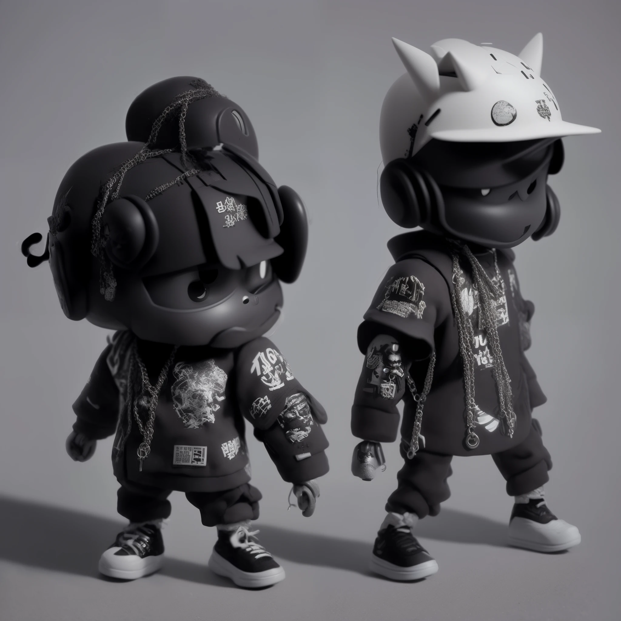 There are black and white photos of cartoon characters, Written by Jang Seungup, by Jungseok Lee, by ワン・E, Kim Young Ki, Kanriu 666, by Gan Hoi An, biopunk toys made in china, by ヤン・J, hiphop gangsta robot, Detailed image, Written by Russell Dongjun Lu, official fan art、juvenile、lo-fi