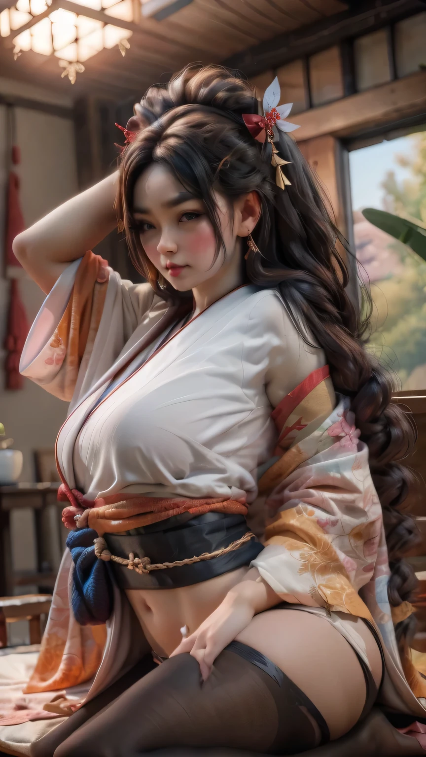 (8K, Best Quality, Masterpiece, Ultra High Definition: 1.2),kimono,Japanese room,hakama,fullbody