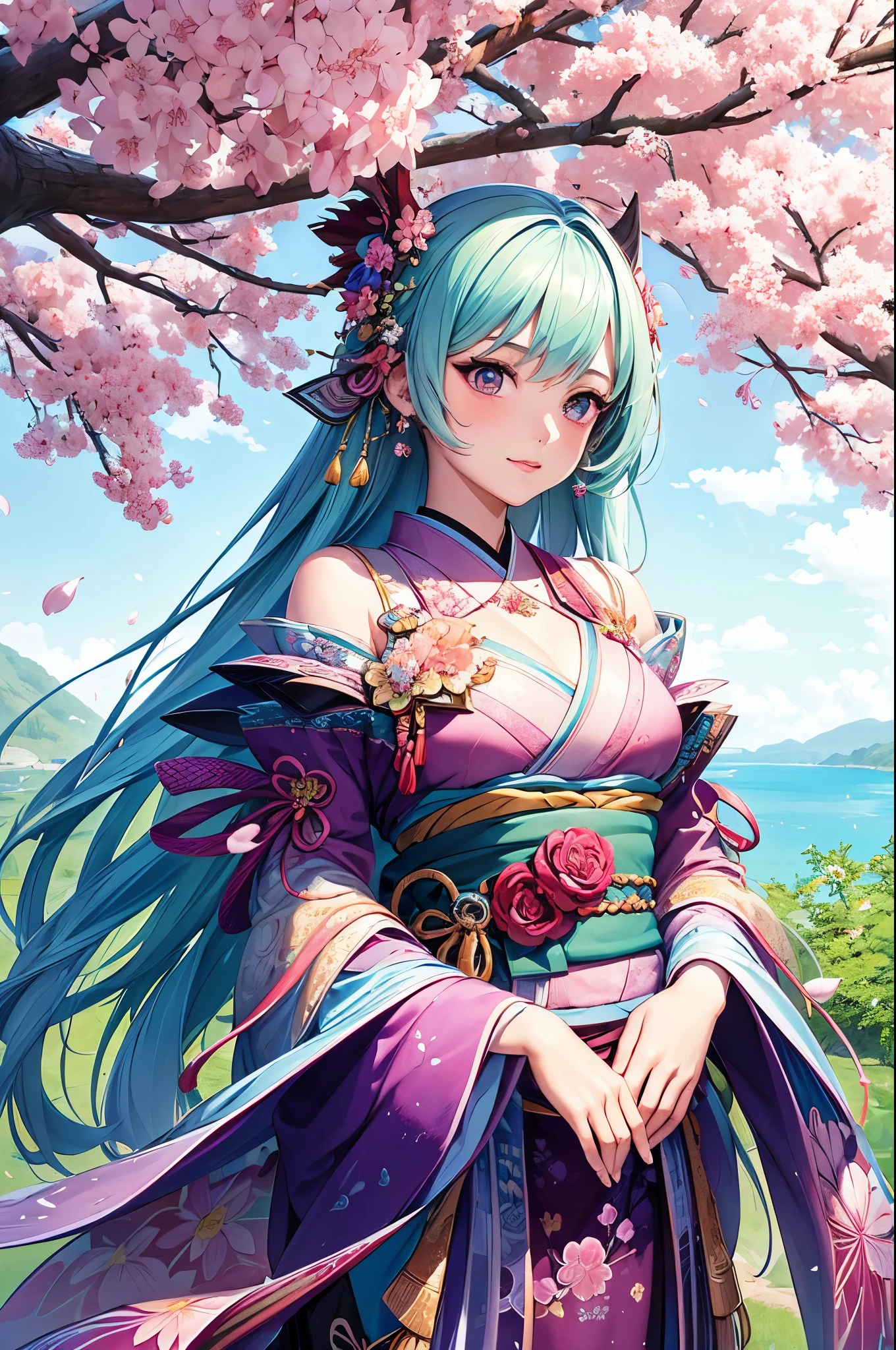 (masterpiece, top quality, best quality, official art, beautiful and aesthetic:1.2), (1girl), extreme detailed,(fractal art:1.3),colorful,highest detailed,ppcp,r1ge, sakura, cherry_blossoms, pink kimono,animated, sakura, kimono, pastel fluffy