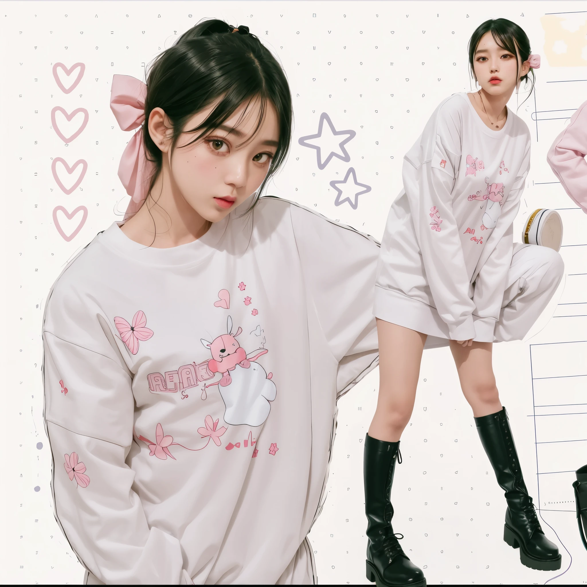 hay una mujer con camisa blanca y botas negras, estilo kawaii, designed for a cozy aesthetic!, ulzzang, Kawaii Aesthetics, lindo kawaii girl, lookbook, tendencia en cgstation, tendencia en cgstation, lindo casual streetwear, cartoonish lindo, sakimichan, Ropa JPOP, lindo:2, camisa y jeans kawaii, muy muy kawaii
