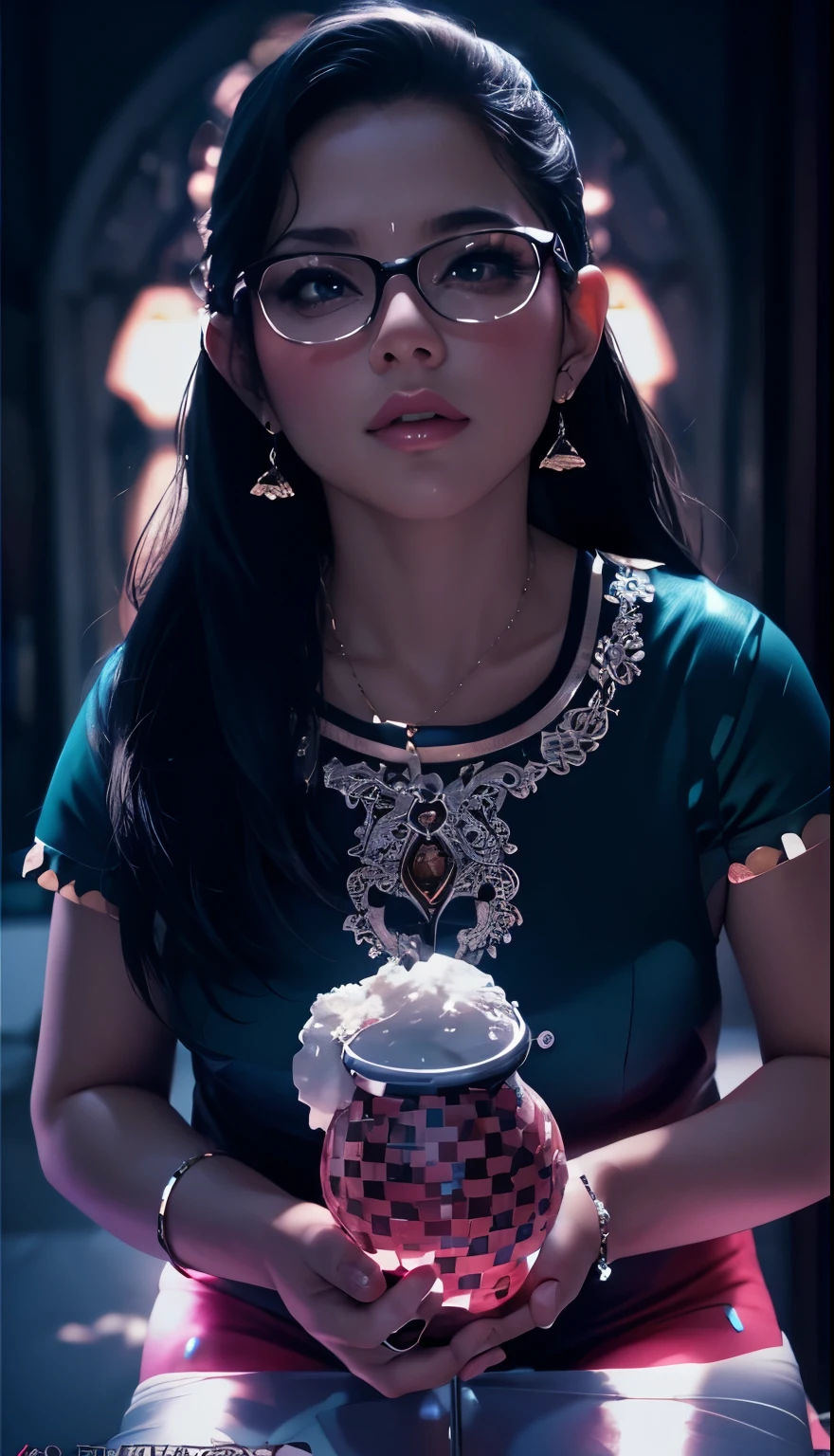 Sexy woman, seductive gaze, blushing intensely, parted lips, flustered, lustful, fairest skin, soft lips, medium chest, dark room, one lamp, warm lighting