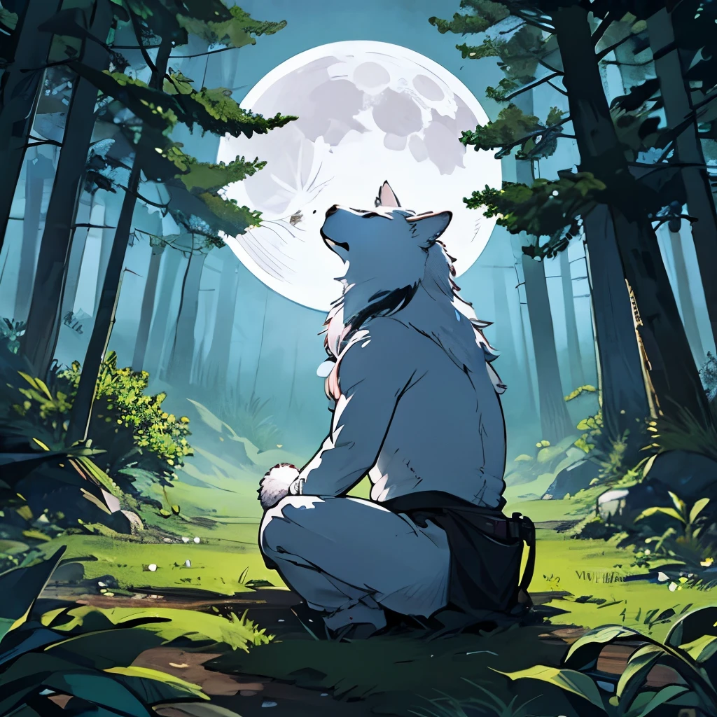 in the forest Under the full moon Wolf Man howling