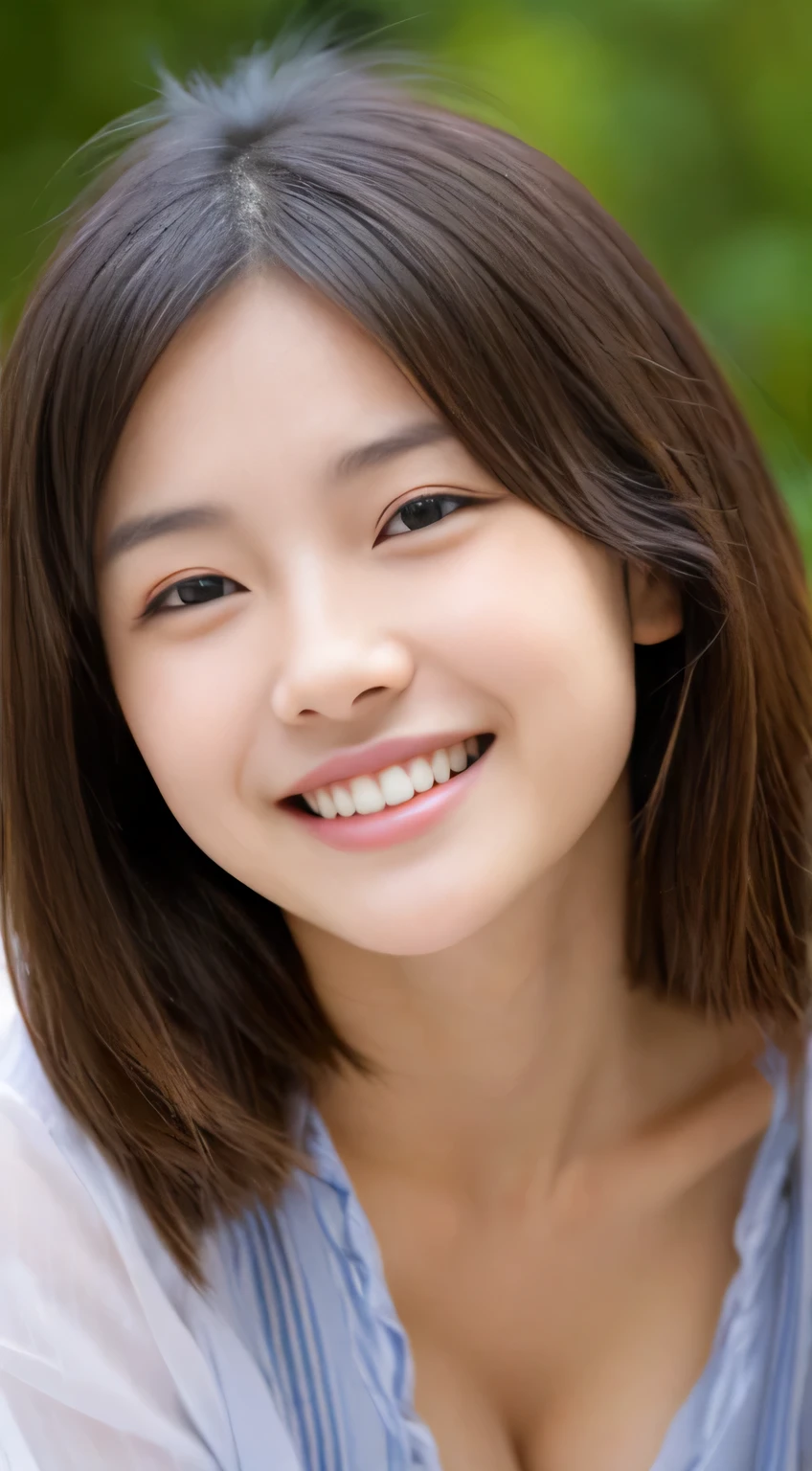 Japanese ),((beautiful girl)),cleavage,An expression that imagines something pleasant:1.2,(perfect body beauty:1.2),((perfect body)),(shy smile),beautiful teeth,