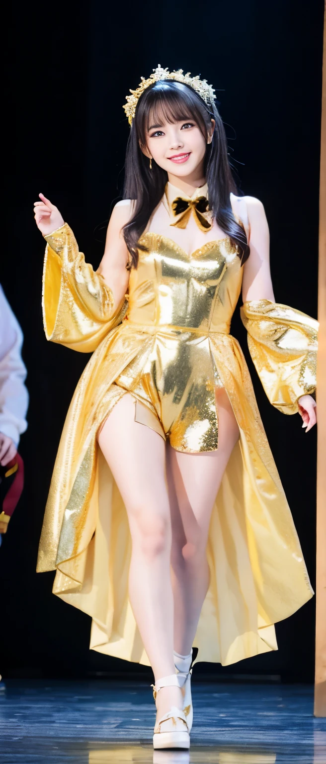 Gorgeous Idol、whole body、good style、、、、、white and gold shiny costume、colorful hair