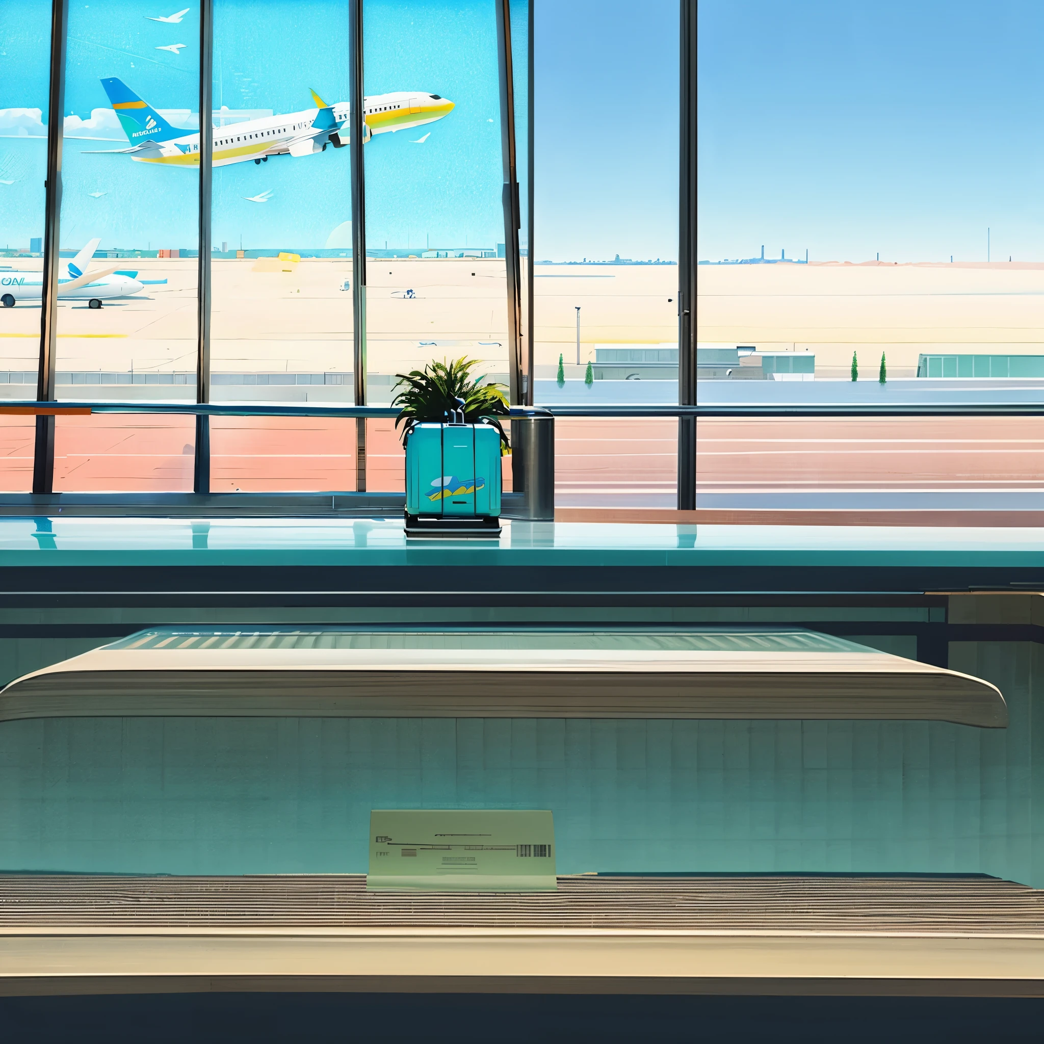 There is a large window where you can watch the plane take off, amazing wallpaper, Boeing Concept Art Painting, Beautiful wallpaper, in future airplane rooftop, airplane, airplane hanger background, Stylized digital illustration, Reporter Lee Jun-seok, Shen Chechai(Shen Che-Tsai), Bencho Obreshkov(Bencho Obreshkov), by Kentaro Miura, Vibrant cartoon art, airplane pictures