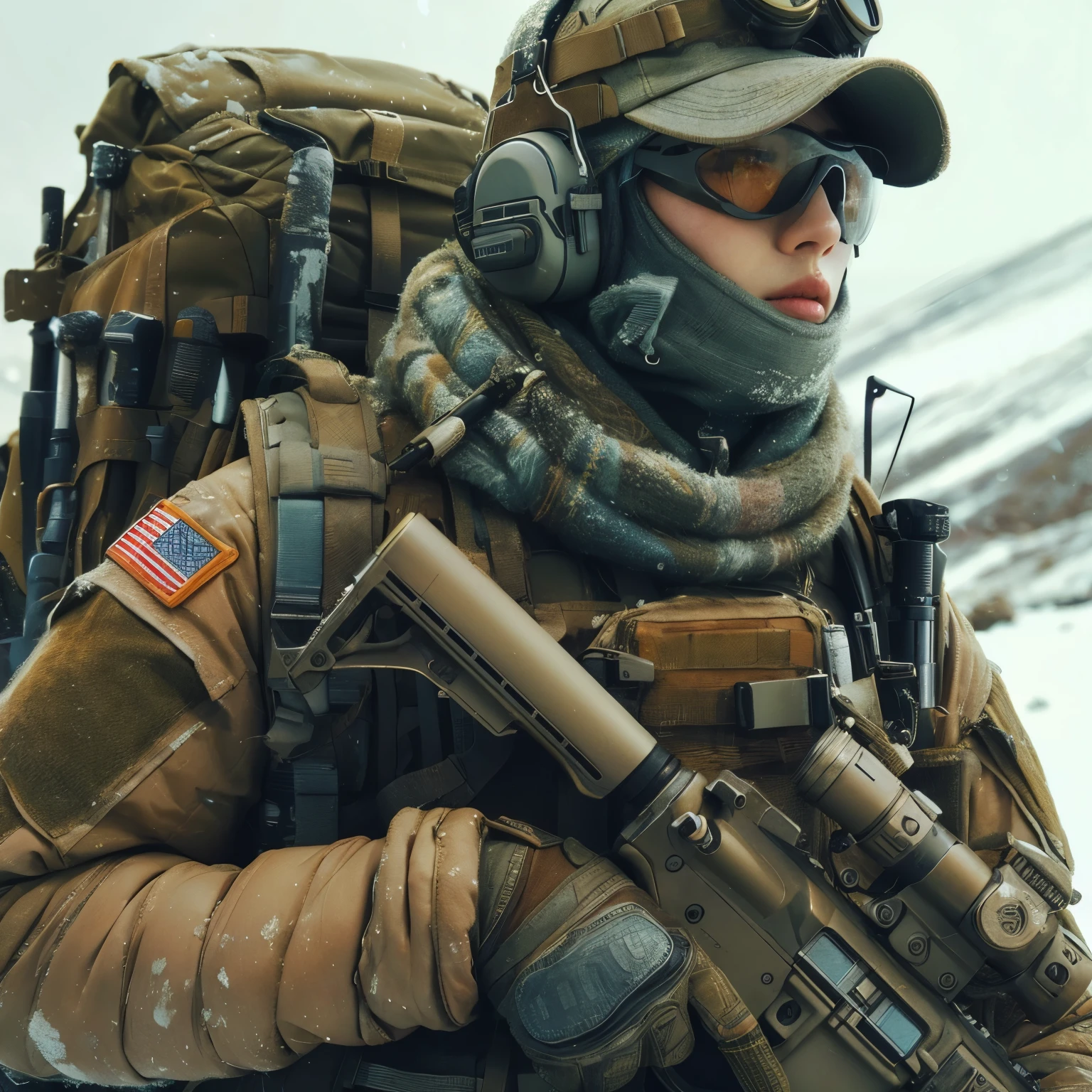 (best quality,4k,8k,highres,masterpiece:1.2),ultra-detailed,(realistic,photorealistic,photo-realistic:1.37), vivid colors, sharp focus, studio lighting, long eyelashes, beautiful detailed eyes, beautiful detailed lips, extremely detailed face, 1girl、automatic rifle
