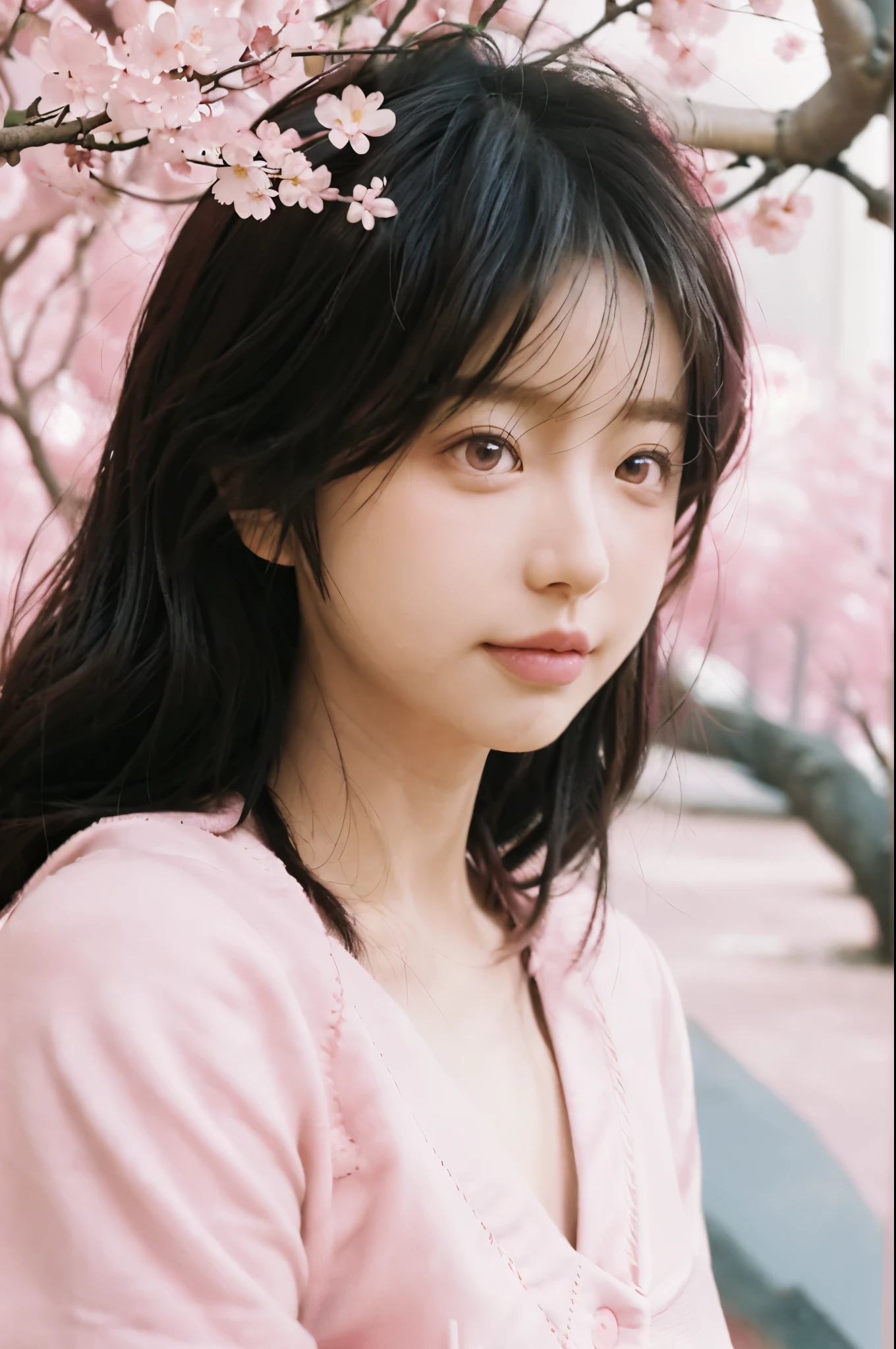A girl in a cherry blossom garden, dreamy, fantasy, pink colors,illustrative style,ultra-detailed,portrait,beautiful detailed eyes,beautiful detailed lips,soft focus,soft lighting,blurred background,vivid colors,studio lighting,bokeh,highres,anime style