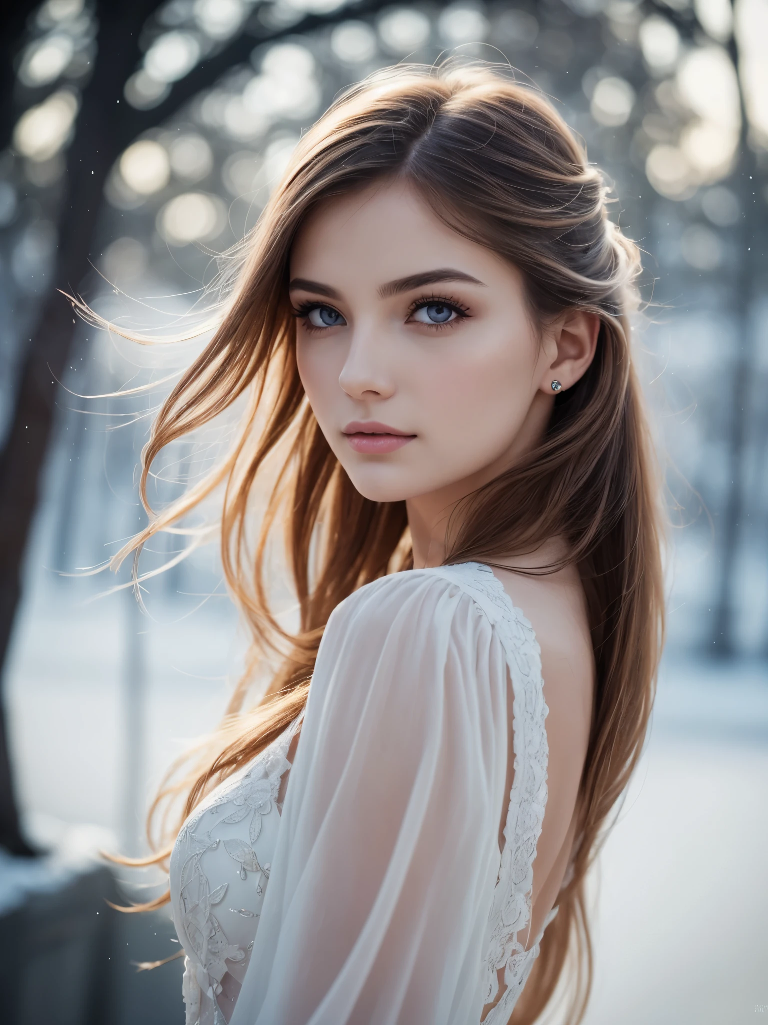 (best quality,4k,8k,highres,masterpiece:1.2),ultra-detailed,(realistic,photorealistic,photo-realistic:1.37),fashion photography, Irish girl, beautiful detailed eyes, slight smile, beautiful detailed lips, long eyelashes, random hairstyle, random hair colour, stylish makeup, perky, gorgeous model, posing with confidence, sensuous expression, modern photography techniques, striking contrast between light and shadow, soft and natural lighting, pale skin tone, subtle blush, pop of colour on the lips, dramatic background with vivid colours, artistic composition, ethereal atmosphere, whisper of wind blowing through her hair, graceful and elegant posture, bokeh effects, exquisite accessories, bold and creative fashion choices, standing on a winter wonderland, afternoon