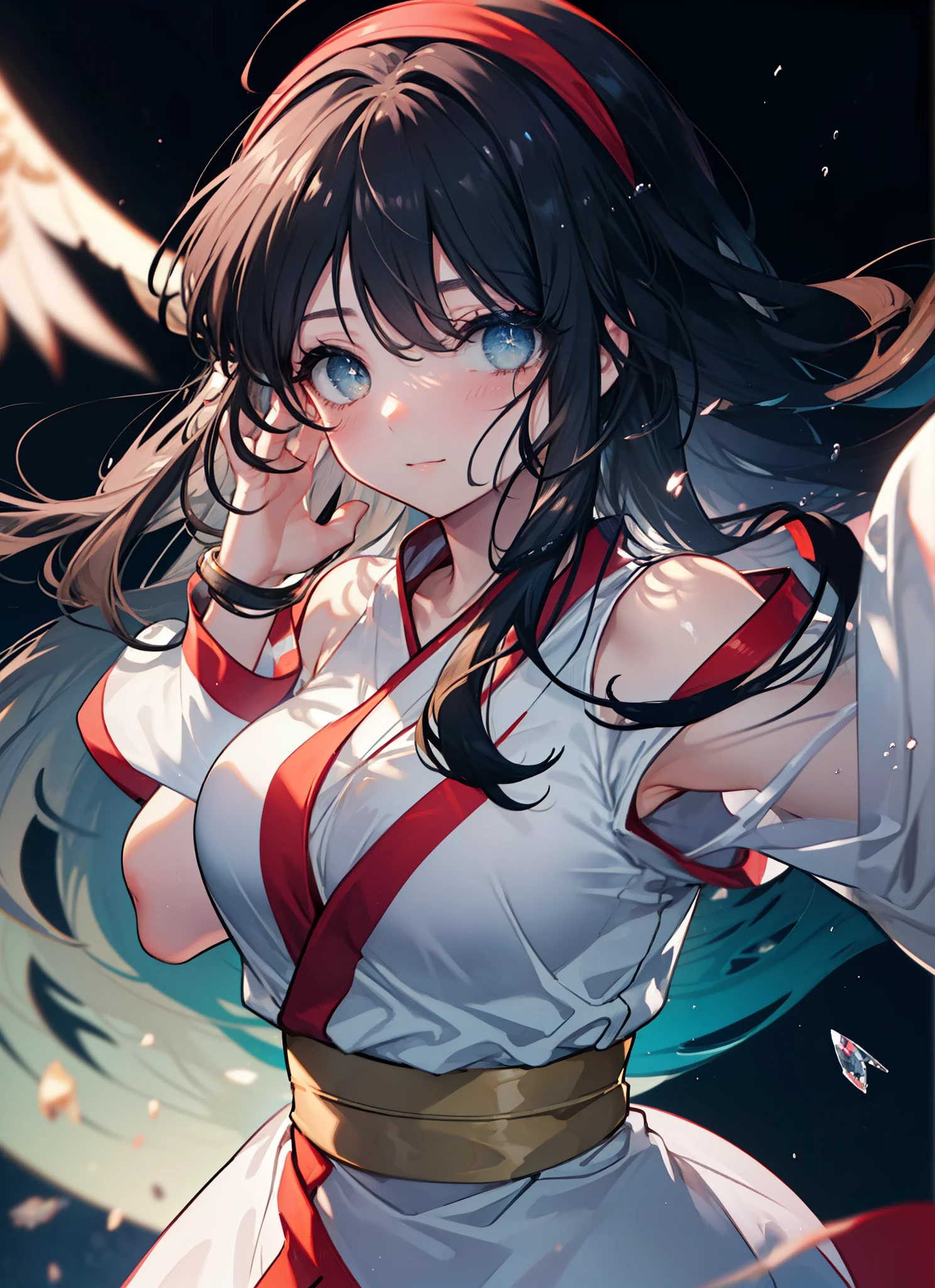 (masterpiece, highest quality, High resolution, unity 8k wallpaper, Very detailed CG:1), (figure:1.0), 1 girl,Nakoruru,Nakoruru samurai spirits, black hair,long hair,black eyes,ribbon, hair band, smile,blush,off shoulder sweater,naked neck,bare shoulders,bare clavicle,long skirt,Beautiful aquarium with fish swimming in a huge glass tank, A fantastic aquarium with sparkling lights,Dynamic and beautiful shadows, A breathtakingly beautiful sight,Beautiful looking at the fish in front of the aquarium,back view of girl,(masterpiece:1.2), highest quality, High resolution, unity 8k wallpaper, (shape:0.8), (beautiful and detailed eyes:1.6), highly detailed face, perfect lighting, Very detailed CG, (perfect hands, perfect anatomy),