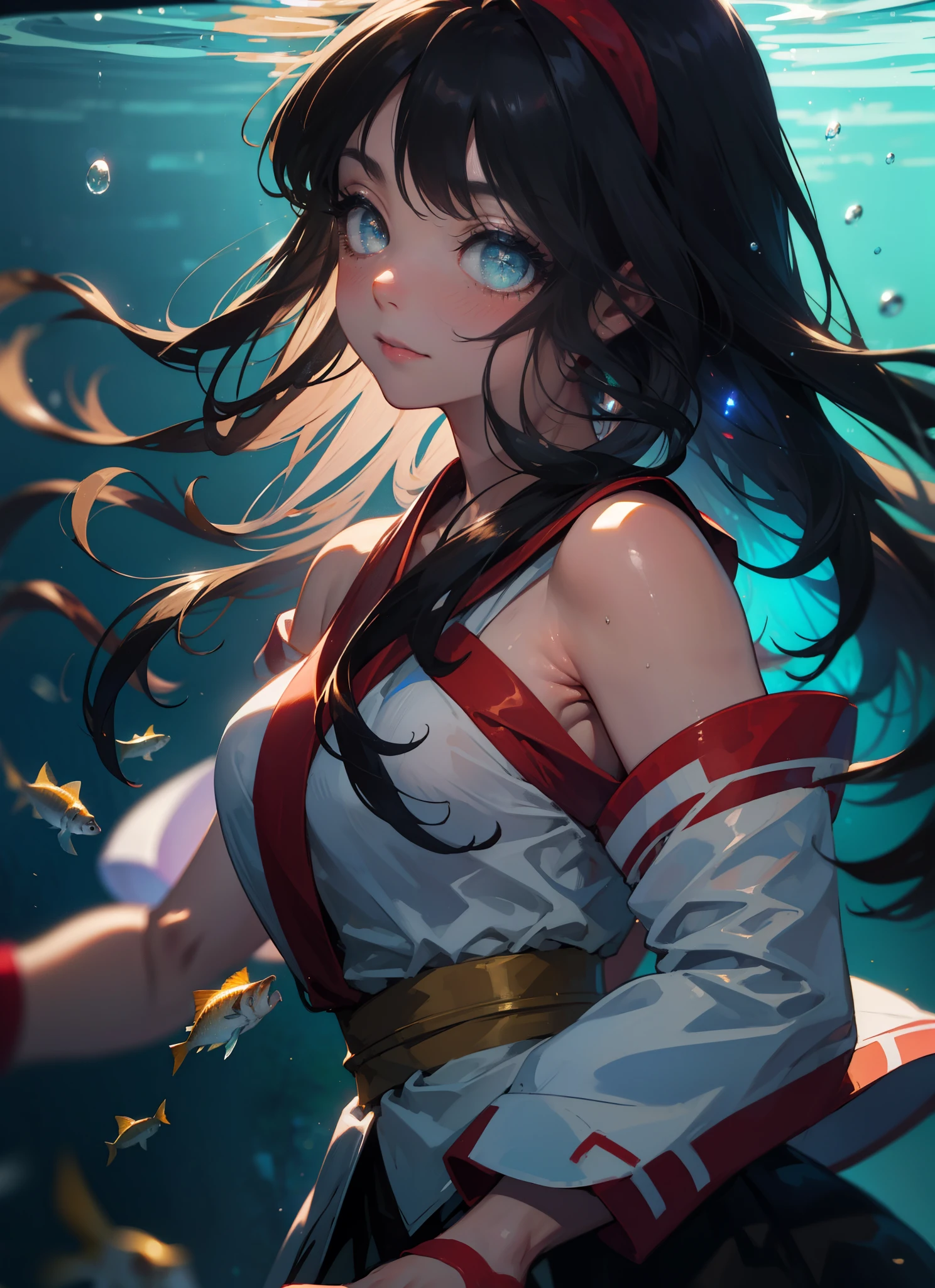(Highest picture quality), (Master's work), full body, (ultra-detailed), the portrait is centered, 1girl, raiden shogun, nsfw, (wet clothes), blush, bare hips, (sheer shirt), (from above:1.7), (translucent dress), water drop, (rain), (outdoors), stained, wet hair, wet dress, wet, scenery, (long hair), nature background, close up, ((on back)), water, lying in water, masterpiece, best quality, ultra high res, highly detailed, (abstract expressionism art:1.4), [girl | fire ghost:10], love, sparking fire red eyes, dark rainbow theme, colorful, visually stunning, beautiful, gorgeous, emotional, intricate, perferct shading, rainbow hair