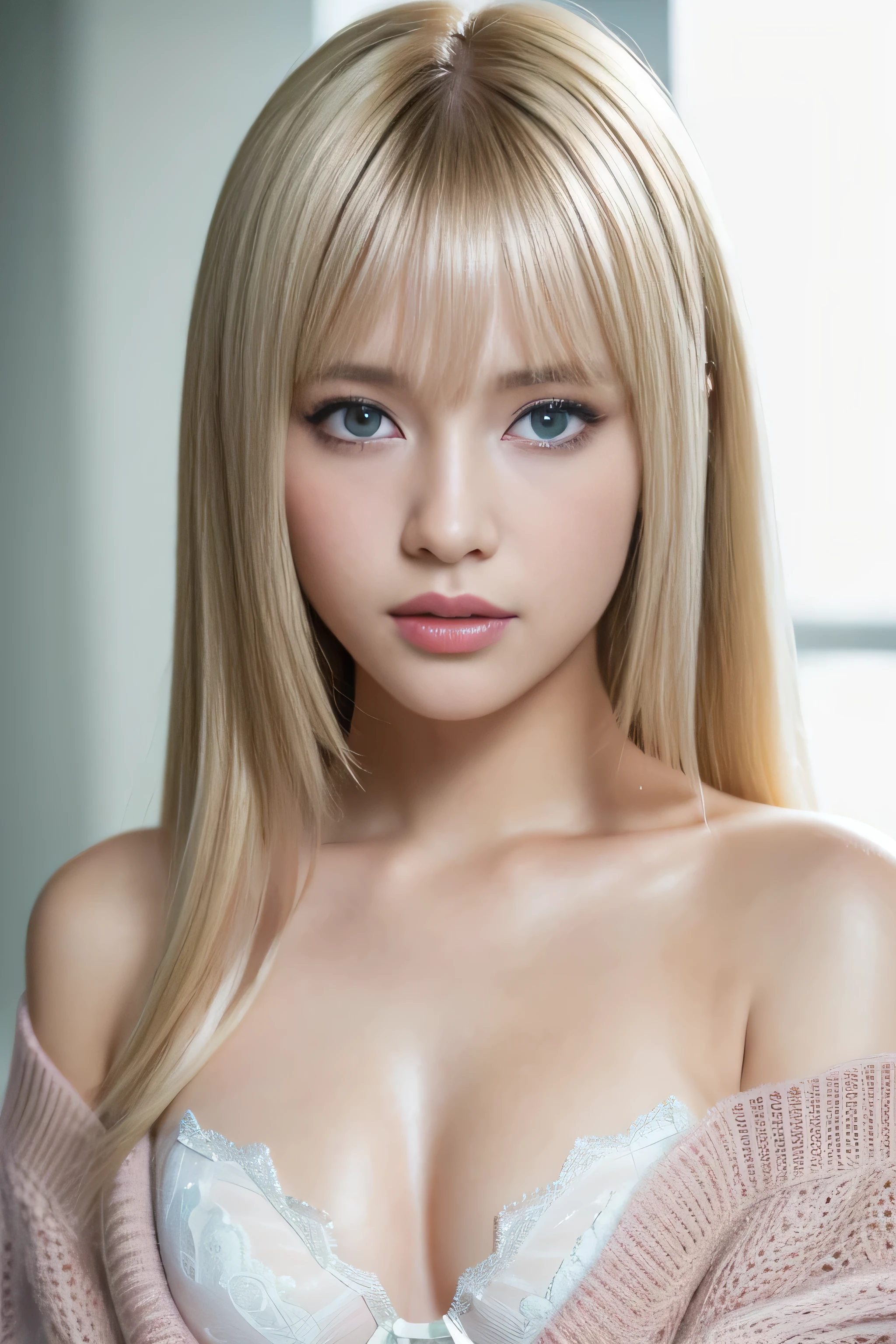 (Highest quality, 4K, 8k, High resolution, masterpiece:1.2), Very detailed, (Realistic, photoRealistic, photo-Realistic:1.37)、Private room、Japanese、Big Breasts、smile、One girl、(Completely naked）、ear piercing、Blonde with a black choker、(Hairstyle:random),Shiny skin caused by lotion、Gal Fashion、Oily skin、Sweaty skin、Full body photography