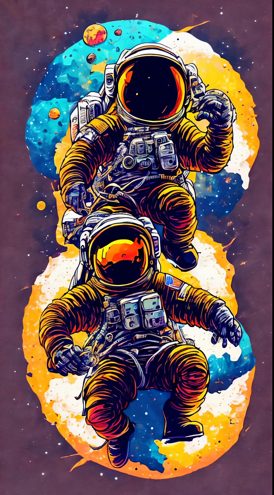 An astronaut sitting on a rock in a relaxed position, com uma cerveja, in circle, com fundo preto e estilo de vetor de arte, in a vibrant and characteristic sunset, with detailed and sharp outline, como um logotipo de camiseta no estilo de arte