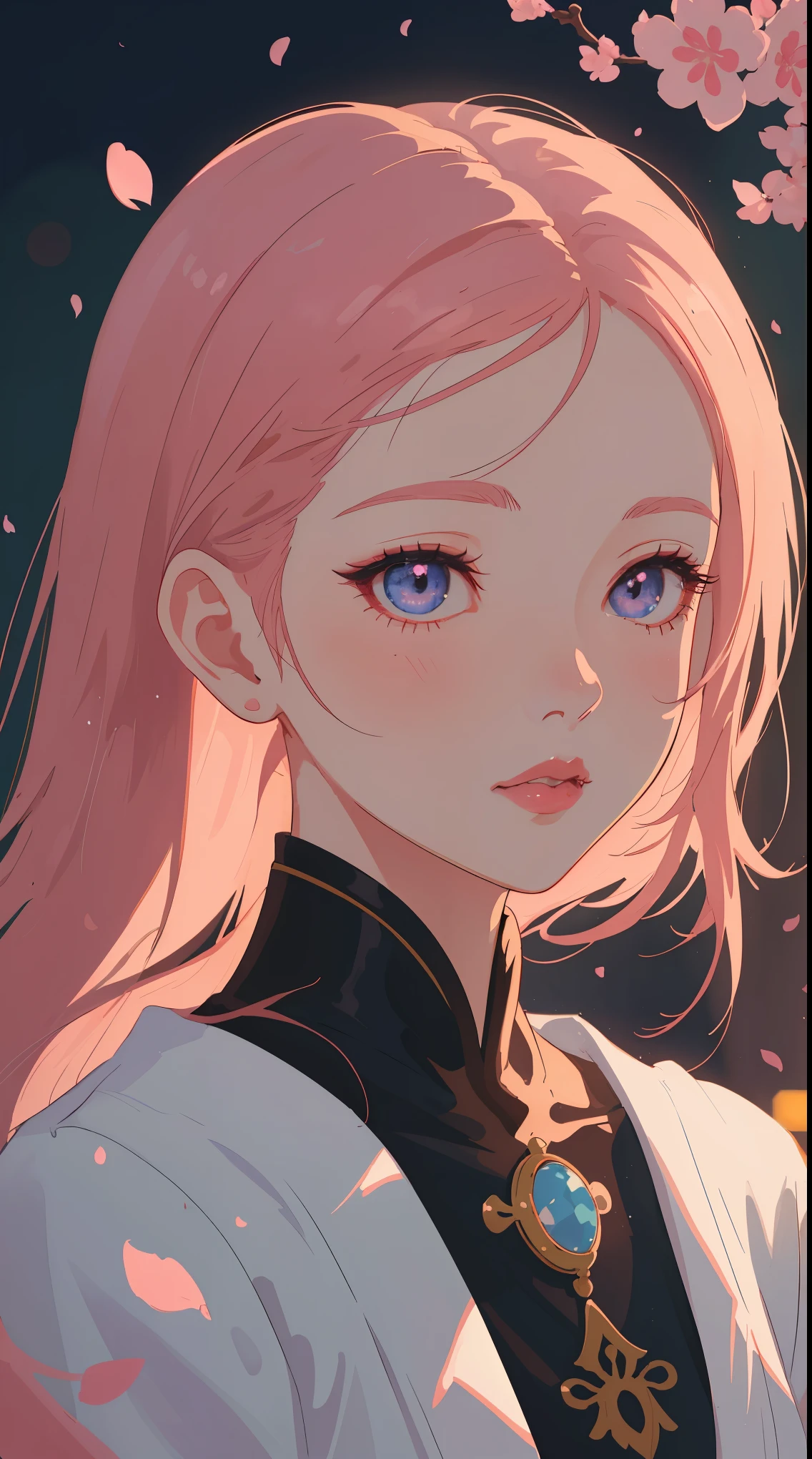 A girl in a cherry blossom garden, dreamy, fantasy, pink colors,illustrative style,ultra-detailed,portrait,beautiful detailed eyes,beautiful detailed lips,soft focus,soft lighting,blurred background,vivid colors,studio lighting,bokeh,highres,anime style