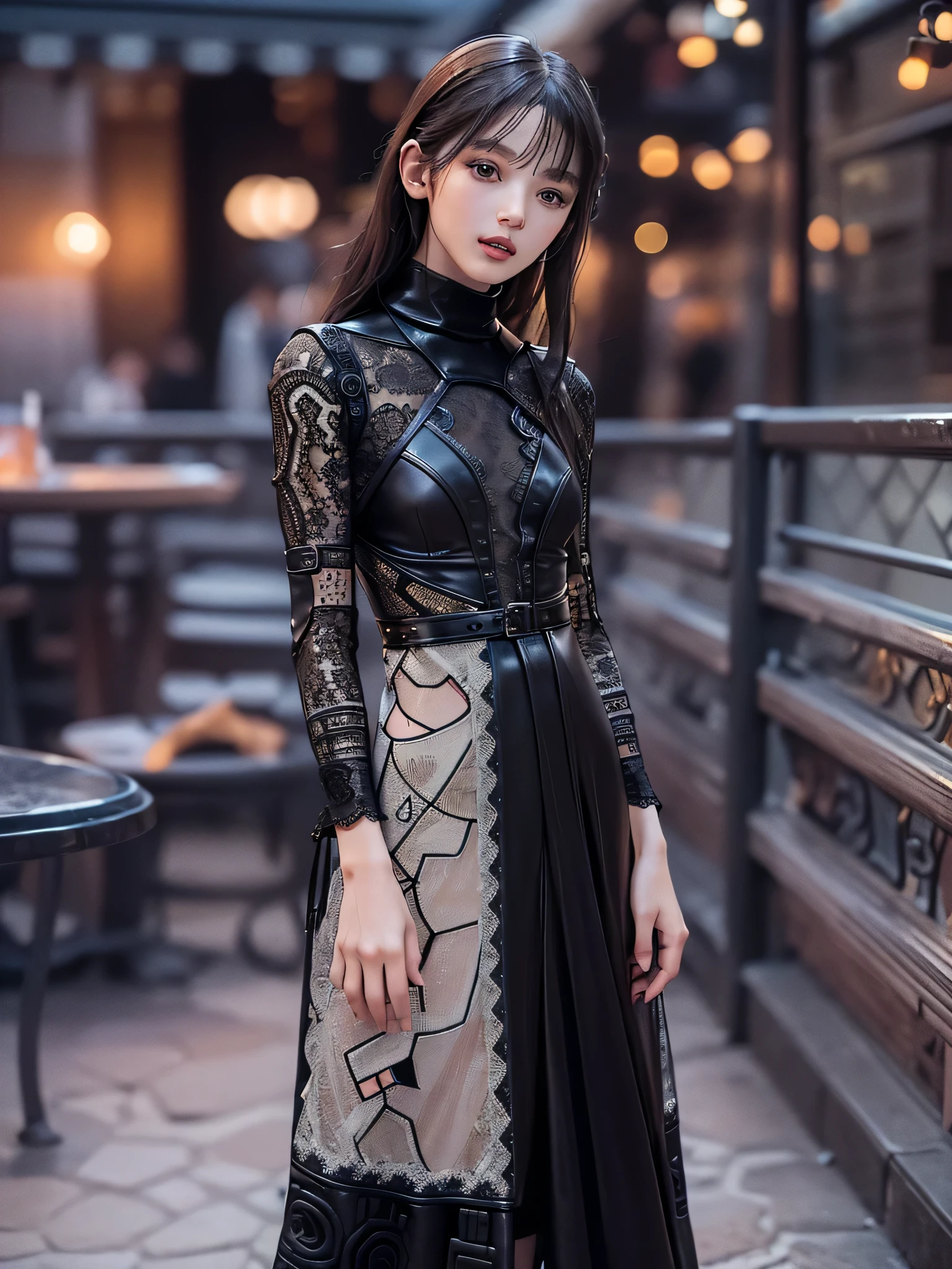 8k, RAW photo, highest quality, masterpiece, realistic, photorealistic, clear, professional lighting, beautiful face, highest quality, ultra high resolution.
break (whole body.:1.5), ,(18 years old very beautiful Japanese girl:1.3)
NSFW,
thin, very flat chest, very small breasts
(The supermodel poses in various poses with a confident smile in a photoshoot, :1.4)
(A very stylish cafe terrace at night, magically lit up, :1.3)
(black theme:1.4)
break (futuristic, Stylish and intricately shaped leather dress:1.3)
break latex, shiny, liquid, rubber, break(turtleneck:1.2),(black theme:1.3),(lace and leather turtleneck,:1.3)Black A-line leather maxi skirt:1.4),
(lace and leather patchwork:1.5),
(Separate leather dress with intricate triangular silhouette and lace decoration:1.5),
(lace patchwork,:1.4)