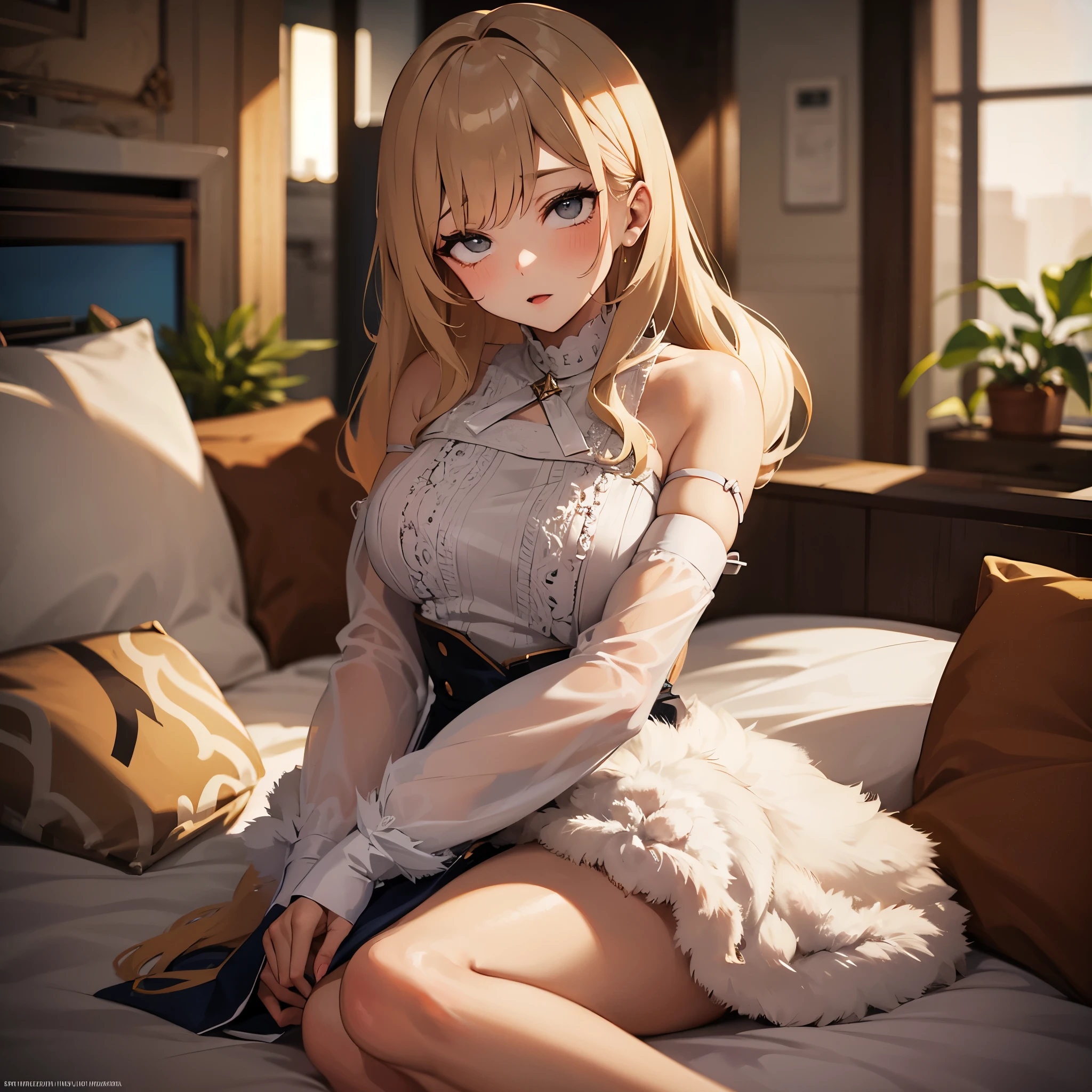 1girl, violet evergarden, violet evergarden \(series\), <lora:sdxl-flat:-0.6>, masterpiece, best quality, very aesthetic, absurdres, official art,
<lora:vks2023XLv1:0.8>, medium breasts, black choker, heart choker, cross earrings, jewelry, collarbone, oversized sweater, full body,
one hand behind head, one hand between legs, girl sitting, bedroom, rug, looking at viewer, smile, vks2023, sweater,