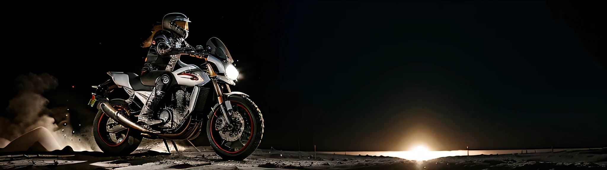 Motorcycle girl riding a motorcycle on the moon,Reflects riding speed