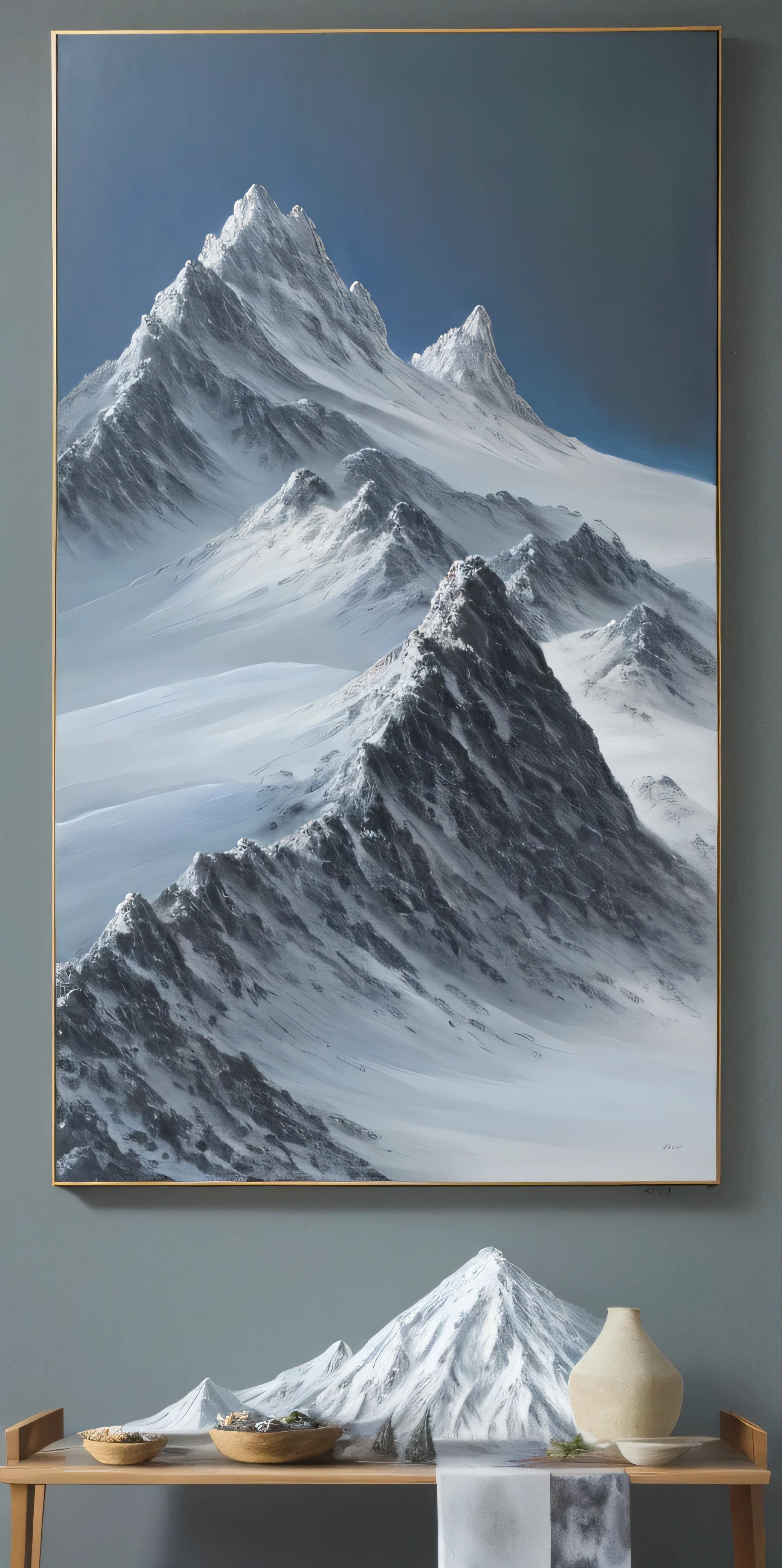 snow mountain, icy mountains, high detail painting, Detailed 4K 油画, detailed acrylic painting, Detailed soft painting, extremly Detailed oil paintinging, Detailed oil painting, high detailed oilpainting, Super detailed painting, mountain snow, High quality oil painting, Detailed 4K , snow mountain, Very detailed