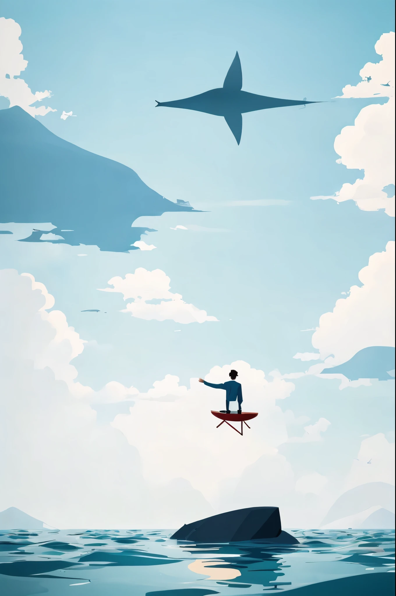1 Man floating on the water,minimalist,animation art style