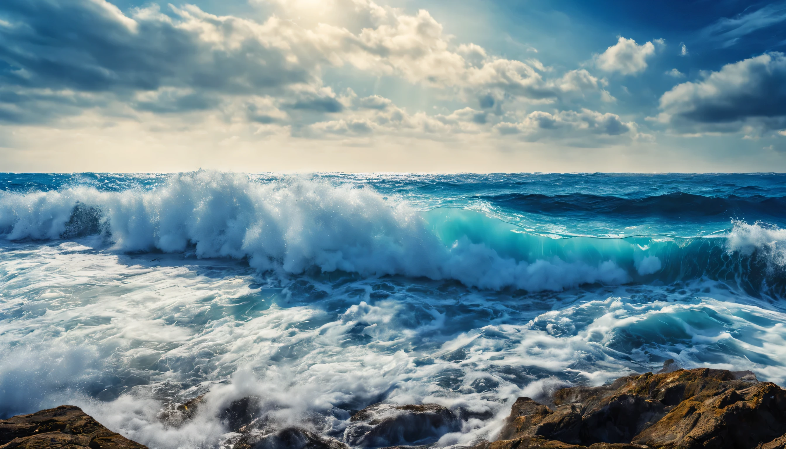arafed view of a blue ocean with blue waves crashing, chaotic sea setting, breathtaking composition, beautiful sea landscapes, stunning ocean, magnificent background, beautiful background, beautiful dreamy breathtaking, beautiful blue ocean