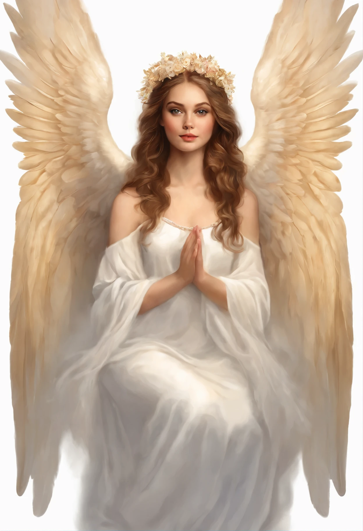 painting of a  girl with Angel wings sitting on a cloud, beautiful Angel, of beautiful Angel, of an beautiful Angel girl, portrait of a beautiful Angel, Angel girl, adorable digital paintings, beautiful Angel girl portrait, Angel, Angel-themed, Angel, full of paintings of Angels, Angelic face,