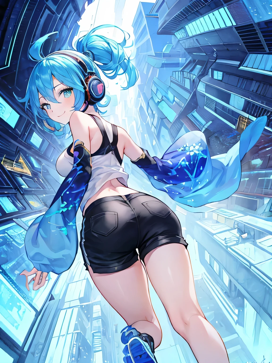 (extremely detailed fine touch:1.3), 1 girl, (((white semi-rimless eyewear:1.3))), (white headphone:1.2), short hair, blunt bangs, 1 girl, very bewitching bikini, thunder, electrified aura, charged atmosphere