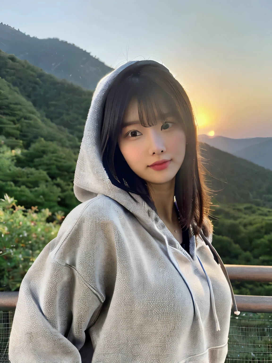 (An eye-catching photo of a beautiful japanese girl, asakura yui, hikari kabashima, young, realistic detailed symmetric beautiful slutty cute face, sexy disheveled haircut, flow long hairs, slim waist, curvy body, tall, busty babe, perfectly-proportioned body shape, wear a crop-top sweatshirt hoodie and jeans, really photogenic, sensational flawless beauty, kawaii, pretty, gorgeous, calm, serene, lovely, friendly, natural realistic soft and moist skin with beautifully textures, in the mountain, beautiful sunset panorama, very attractive, dream girlfriend, whats men want, real life dreamgirl, everybody shall love her so much).

(Photo taken professionally using Sony Alpha One camera with Sony 50mm F/1.2 GM lense, photography directed by Picto Benelux Photographic, Super Coherent Photography, Masterpiece of photography).

(stunning professional photography sensations, 16K, UHD, HDR, Raw photo, sharp focus, ISO blend, depth of field, good rays, sweet angle, full body photo, film grain, lens flare, refractions, bokeh, hazy background, amazing range of tones and colors, realistic good lighting and shading, 16K realistic details that enhance it realism quality, finest quality, aesthetic theme, realistic natural features, finest resolutions, satisfying photo, super definitive photo, stunning photography).

(Highly meticulous detailed, insanely realistic hyperdetailed, smooth detailed, vivid detailed, beautified details, rich of realistic details, clear shape, defined shape, realistic detailed face, realistic detailed body, realistic detailed limbs, realistic delicate patterns and textures, livelike, lifelike).

(insanely photorealistic, winning the best photo of the years, trending on facebook and instagram, trending on onlyfans).