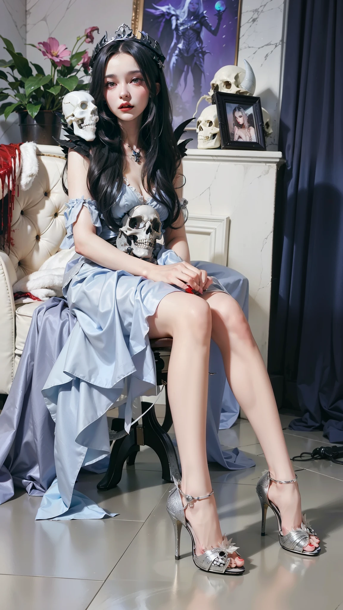 Cold Queen,Picture of box full of swords, wing, succubus theme,fallen angel,Excellent,scary,secret horror,tentacle,have eyes,uncanny valley effect,little beast blood moon,skull skeleton,vampire,Hellfire,Demon Queen,Gorgeous high heels