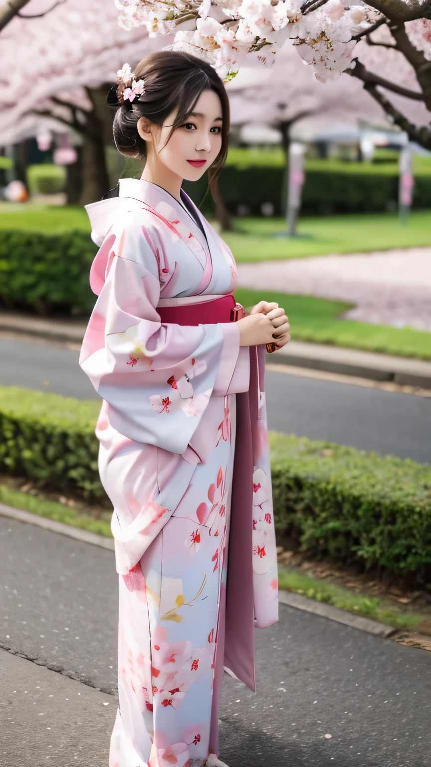 Girl under the cherry blossom tree，kimono girl，Sexy figure，best quality，masterpiece，（pastel colors：1.2）