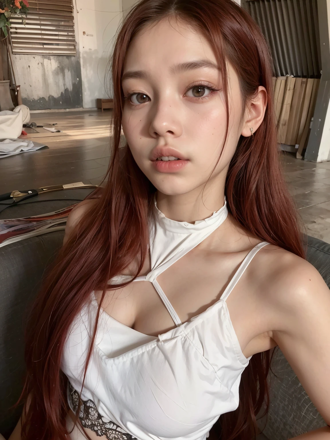 arafed woman Con cabello rojo and a white top posing for a picture, ulzzang, jossi de blackpink, parque roseanne de blackpink, heonhwa choe, sun yunjoo, portrait of jossi de blackpink, con el pelo largo y rojo, sha xi, Jennie rosa negra, kim doyoung, aparcar desde-min, jinyoung shin, Con cabello rojo