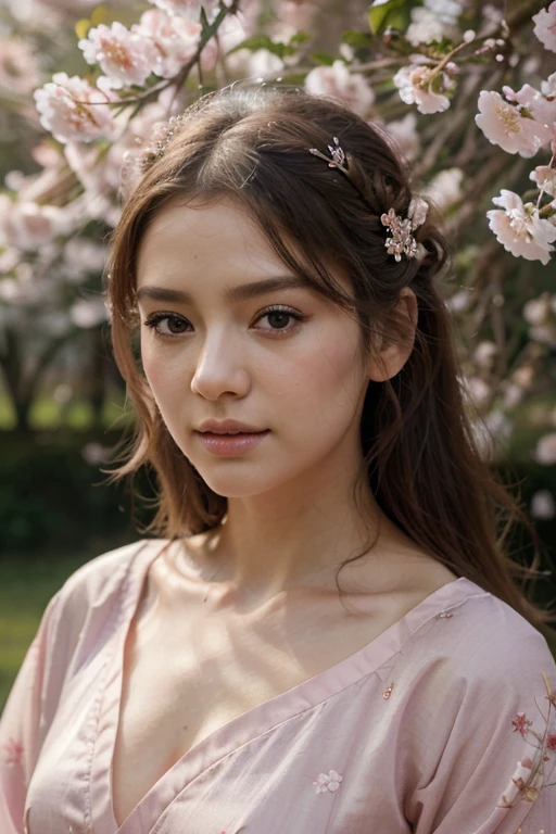 (best quality,4k,8k,highres,masterpiece:1.2),ultra-detailed,(realistic,photorealistic,photo-realistic:1.37),Sakura Maiden,beautiful detailed eyes,beautiful detailed lips,extremely detailed eyes and face,longeyelashes,pink sakura petals,serene and dreamy atmosphere,cherry blossom forest,intricate kimono,delicate hair accessories,ethereal,Japanese traditional art style,elegant and graceful posture,soft and natural lighting,vivid colors,subtle pink tones,bokeh.