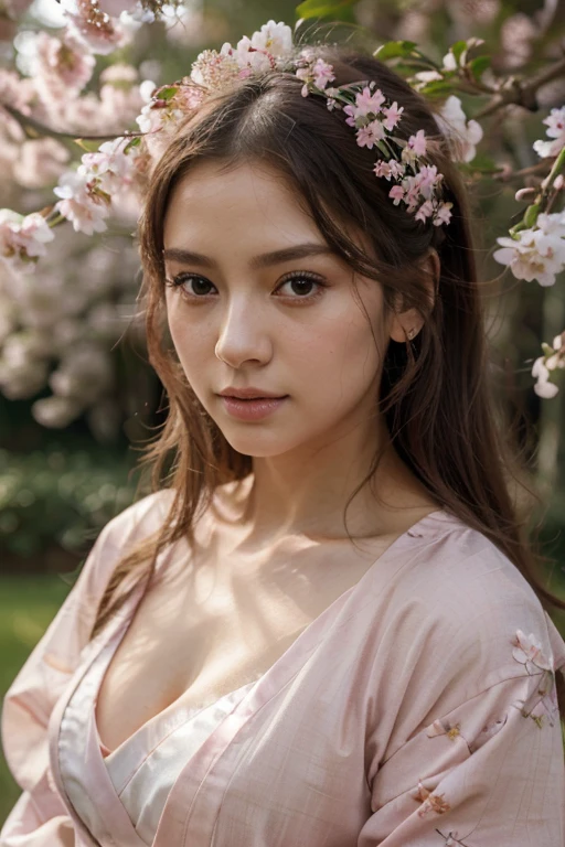 (best quality,4k,8k,highres,masterpiece:1.2),ultra-detailed,(realistic,photorealistic,photo-realistic:1.37),Sakura Maiden,beautiful detailed eyes,beautiful detailed lips,extremely detailed eyes and face,longeyelashes,pink sakura petals,serene and dreamy atmosphere,cherry blossom forest,intricate kimono,delicate hair accessories,ethereal,Japanese traditional art style,elegant and graceful posture,soft and natural lighting,vivid colors,subtle pink tones,bokeh.