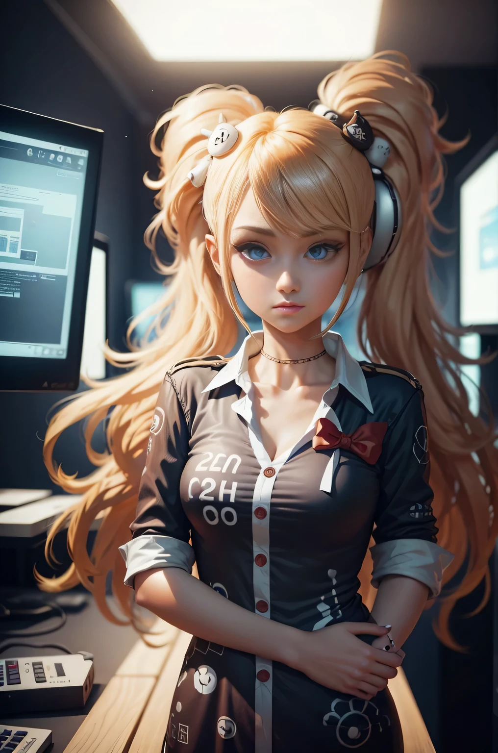 Chica de anime blonde sentada frente a un escritorio de computadora con un controlador de juego, gamer aesthetic, Sala de juegos en 2 0 4 0, Sala de juegos, Jugar videojuegos, juego, Tema Gamer, Jugando, Streamer do Twitch / Jugador Ludwig, Jugar juegos de computadora, Estilo de videojuego, Estilo de videojuego, Cyril Rolando y Goro Fujita, foto de perfil 1024px