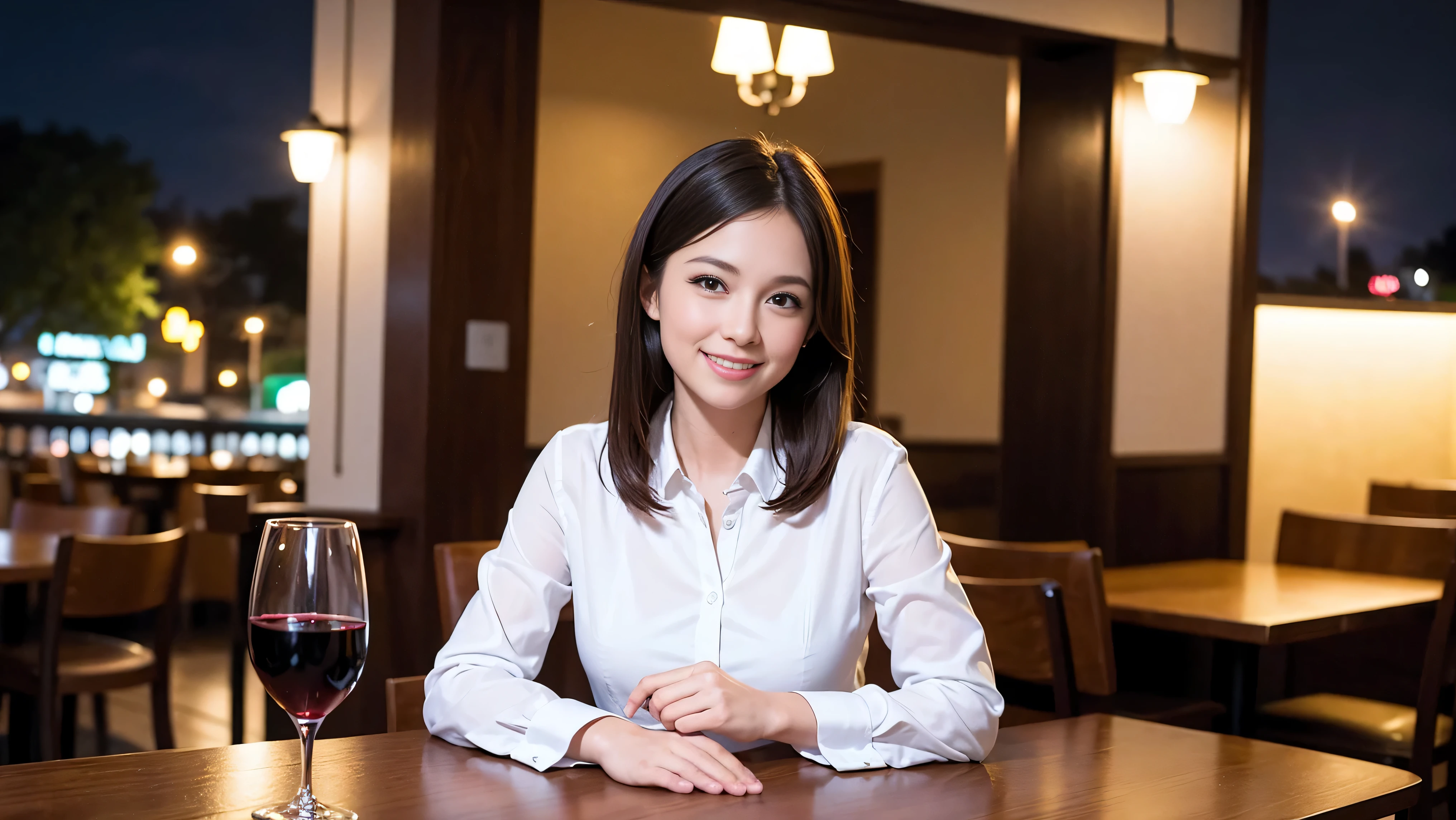 ((highest quality、8k、masterpiece:1.3))、1 male、1 female、Satomi Ishihara-like beautiful couple、Spouse、Couple、The body is slim、((Bob Hale、Straight hair:1.2)), (Realistic, Intricate details:1.2), Wine glass on the table、Shine light on your face、 Amazing view of the sunset sky and clouds、Amazing mountain views、A bright smile、The wonderfulness of smile、Bright image、The beauty of wine, Beautiful Face, blue eyes, The light shines on your face, Blushing, short hair,Bright Face、 (Age 37), "41 years old, red wine 、Appetizers、Italian food、Wine bottle、Champagne、sparkling wine、Two beauties、Brown Hair、Shortcuts、Long sleeve shirt、dress、Pretty Woman 1, (Slim face), (The body is slim), (Brown Hair), (Shortcuts), cheeks turn a little red,Attractive beauty、restaurant, In a prominent place (From the waist up) Nova Frog Style, actress, model, Upper Body, White wine, slim, wine glass, A wine glass placed in the center, smile, (smile: 1.15), Beautiful fine grain, Depth f/2,saturation, High Contrast, Strong light and shadow,Moist Body:1.5、3D texture、Delicate eyes、Brown Hair、The hair is very shiny、