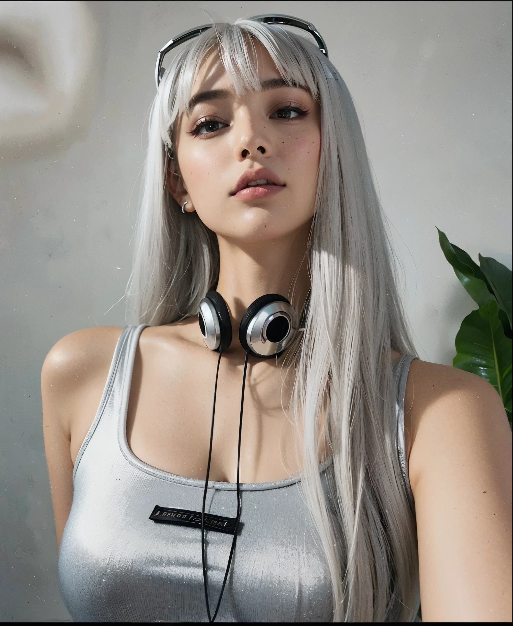 mulher loira com cabelos grisalhos usando fones de ouvido e um colar de cruz, menina cabelo prateado, longos cabelos lisos prateados, menina do cabelo prateado, longos cabelos brancos e franja, cabelos longos prateados, cabelo de rabo de cavalo prateado, cabelos prateados (rabo-de-cavalo), usando cabelos prateados, longos cabelos prateados, her hair is silver, franja branca, menina prata rabo de cavalo cabelo, cabelo whitebangs cabelo, cabelos prateados