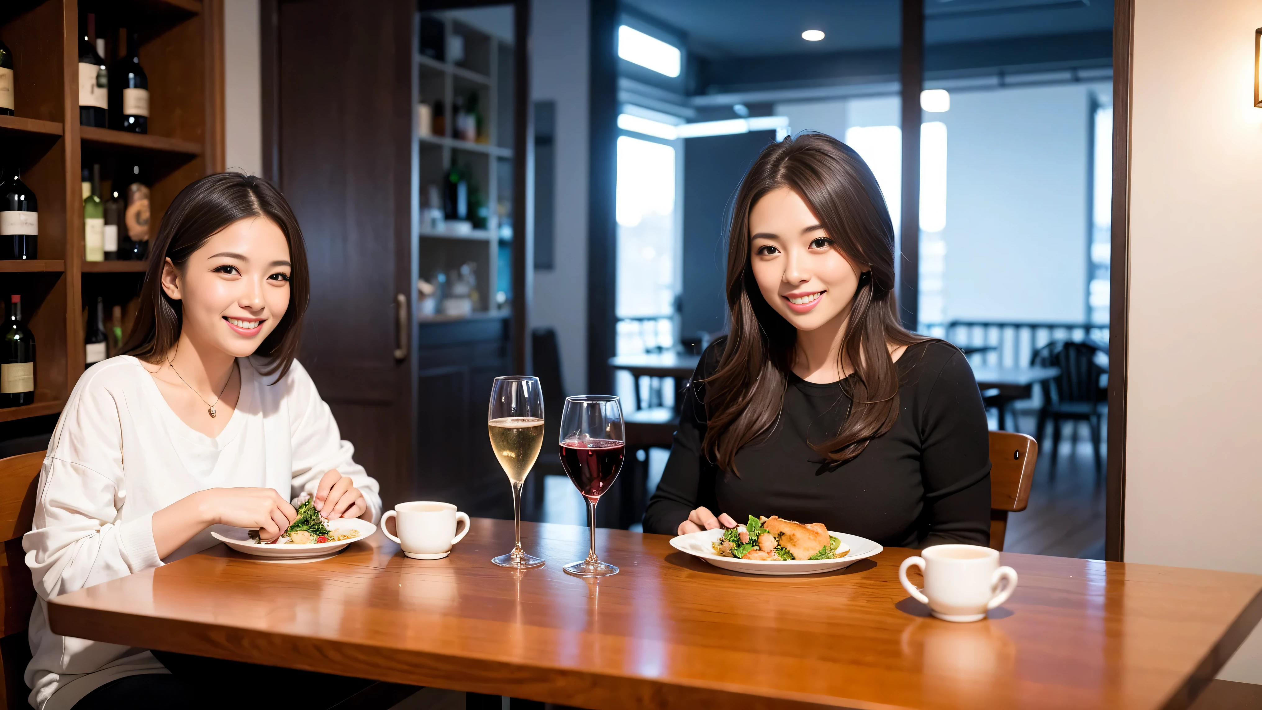 (including 64k, nffsw, highest quality, table top: 1.2), (realistic, photorealistic: 1.37), amazing sunset view、long sleeve shirt、winter fashion、Columbia、Brazilian、Japanese、Dutch、German、Portuguese、Belgian、Italian、French,Champagne、sparkling wine、 (slimフェイス), (slimボティ), (brown hair), (shortcut), neat beauty、cheeks turn a little red, (35 years old), 38 years old, alone, 窓の外には美しく緻密なnight景が広がります., restaurant, wine glassが座っている, nightに, in a prominent place (from the Upper body) nova frog style, actress, model, Upper body, White wine, slim, wine glass, Super Clean night View, wine glass Put in the Middle, Happy smile, (smile: 1.15), beautiful and detailed eyes, Upper body, bust japan up, night, short, short, actress, model, Upper body, White wine, slim, wine glass, Super Clean night View, wine glass Put in the Middle, Happy smile,