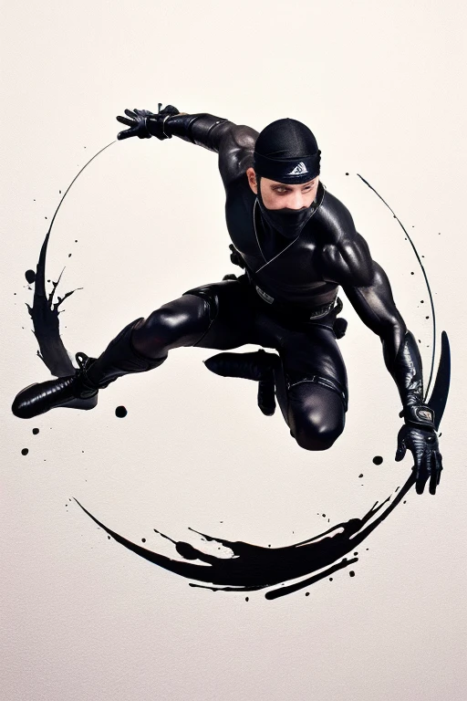 NINJA,ink painting,Fight、jump