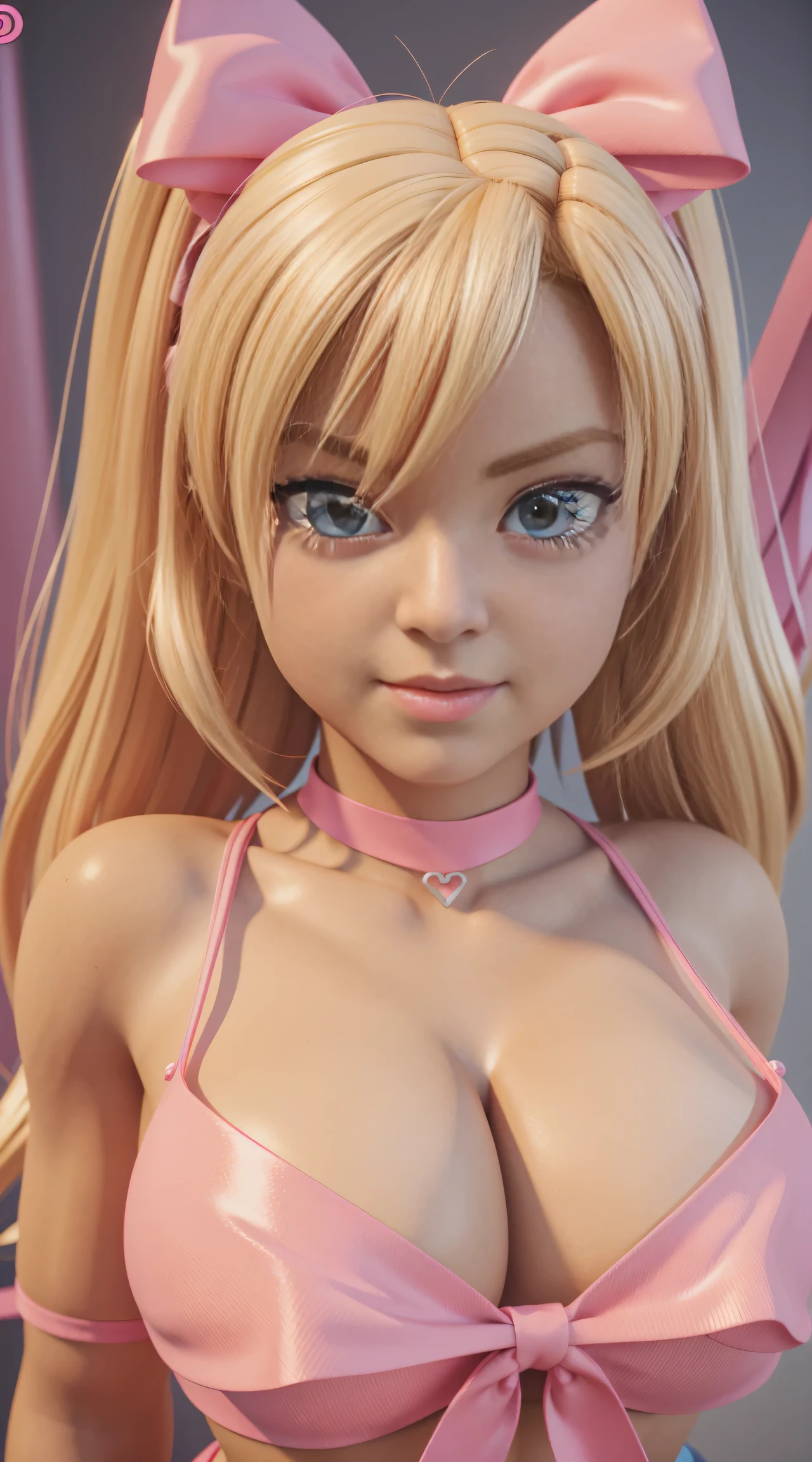 Cartoon girl with blonde hair and pink ribbon on her chest, 3D icon for mobile game, High detail of an iconic character, cute cartoon character, cute 3 d render, 3 d character art, Cartoon render Keyshot, adorable digital painting, cute character, @ ZBrush, stylized 3 d, Cartoon character, 3D character, 3D character