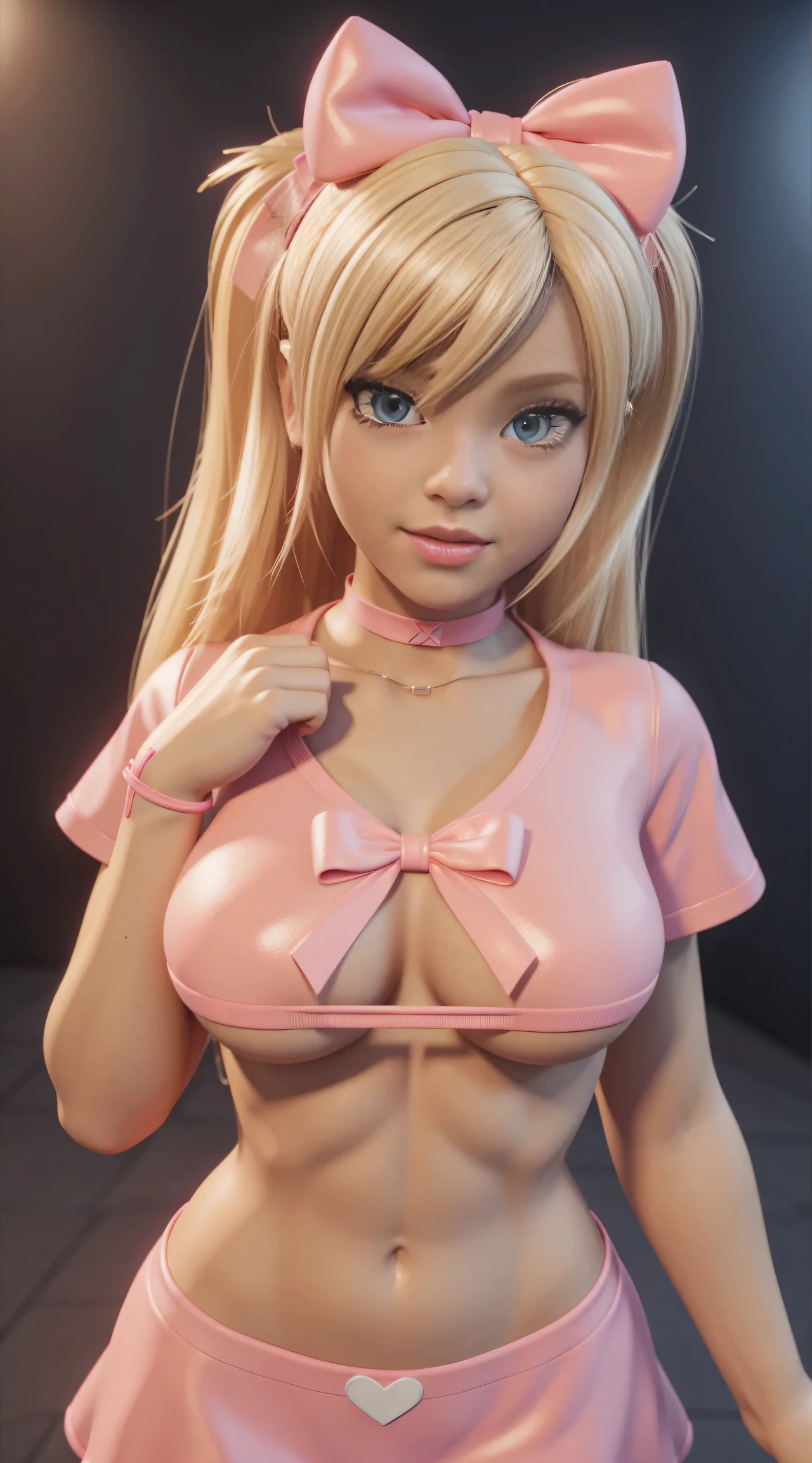 Cartoon girl with blonde hair and pink ribbon on her chest, 3D icon for mobile game, High detail of an iconic character, cute cartoon character, cute 3 d render, 3 d character art, Cartoon render Keyshot, adorable digital painting, cute character, @ ZBrush, stylized 3 d, Cartoon character, 3D character, 3D character
