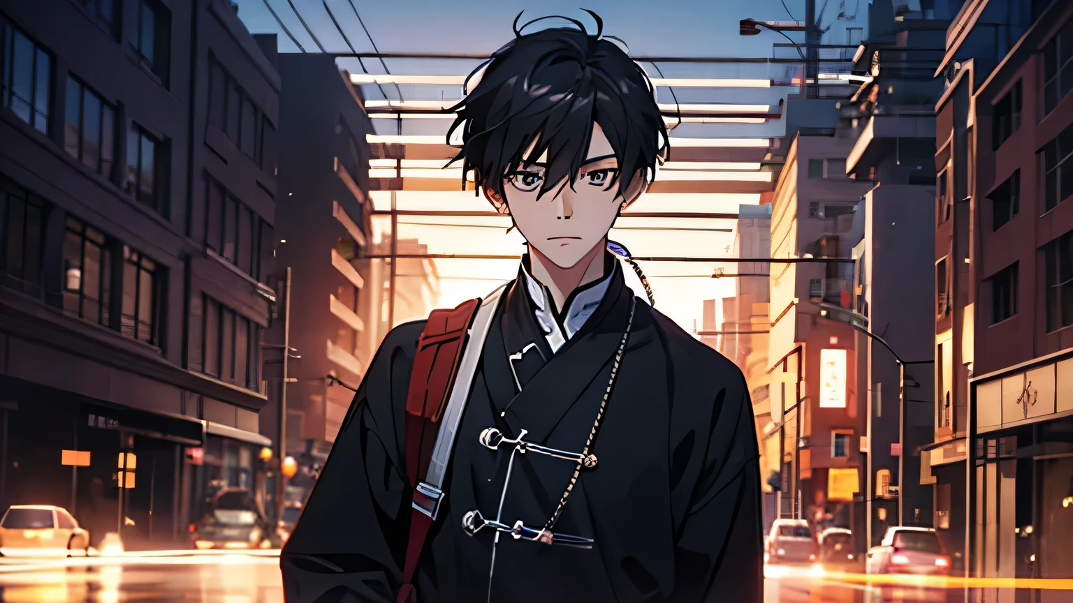 masterpiece, black hair, anime boy, Anime illustration by Atei Gairan, pixiv, analytical art, Atei Gailan 8K, digital anime illustration, Makoto Shinkai&#39;art style, lo-fi illustration style, Studio Gribly Makoto Shinkai, cool black car, driving, 